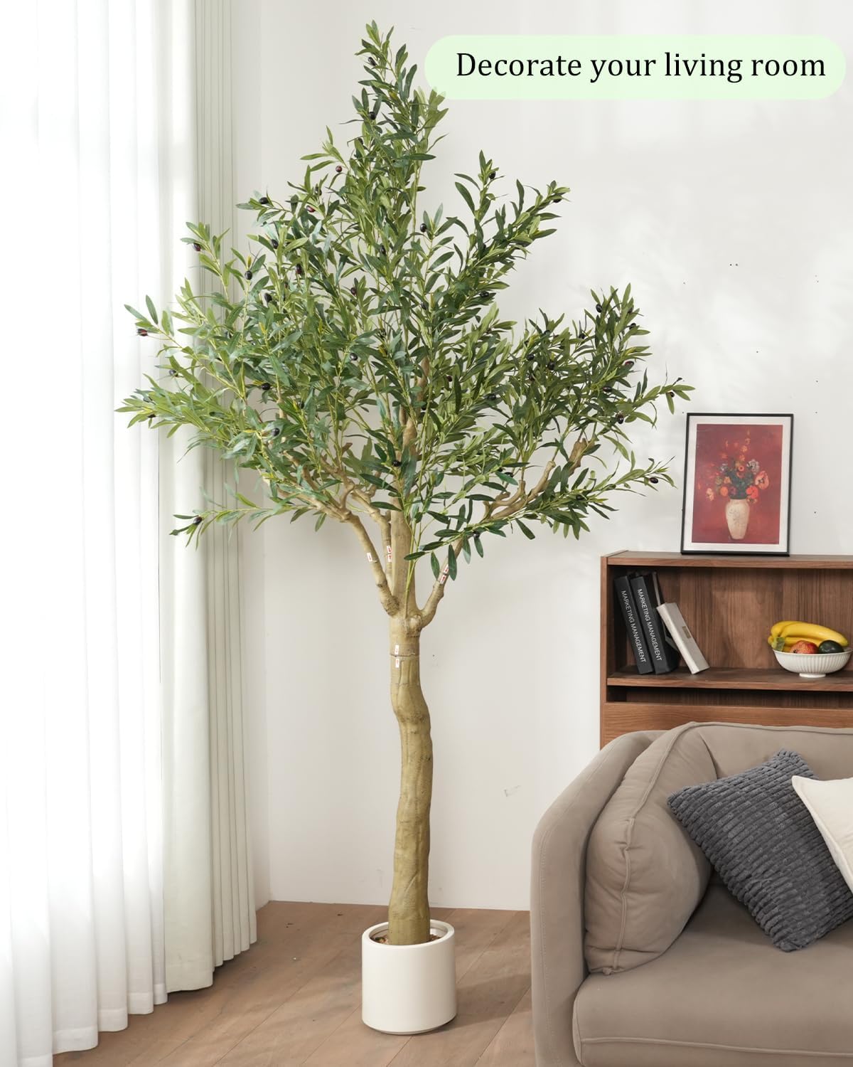 Olive Tree 7FT Fake Tree Large Artificial Tree Indoor Faux Plants with Pot, Nearly Natural Olive Branches and Fruits for Living Room Home Office Decorations
