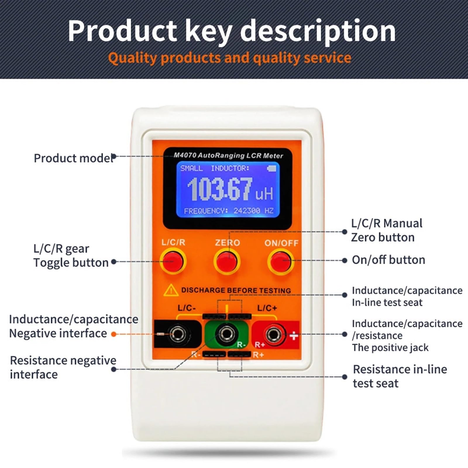 Multimetr cyfrowy, Miernik mostkowy LCR z automatycznym zakresem LCD, akumulatorowy, cyfrowy, pojemnościowy, indukcyjny, duży zakres 100H 100mF 20MR, akumulatorowy M4070 Wszechstronne możliwości pomia