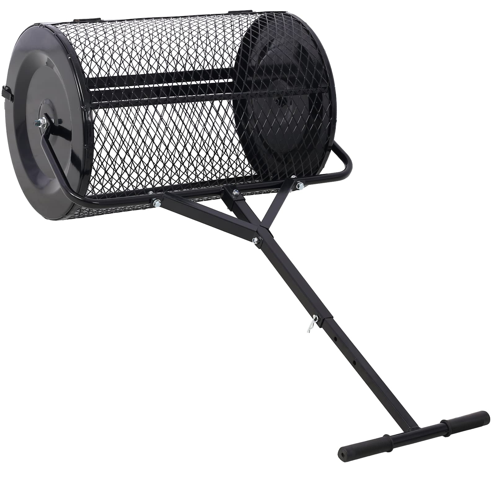Spandiconcime e spandiconcime per torba, spandiconcime in rete metallica, 2 in 1 ATV e manico a T per piantagione, semina, cura del prato e del giardino, spandiconcime a rulli (24L＂×16W＂×49,6H＂)
