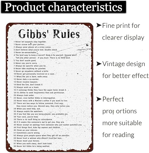 Miniatura 3 de Gibbs Rules - Letrero de metal inspirador con citas positivas, decoración de pared, póster retro para cafetería, bar, sala de estar, baño, cocina,