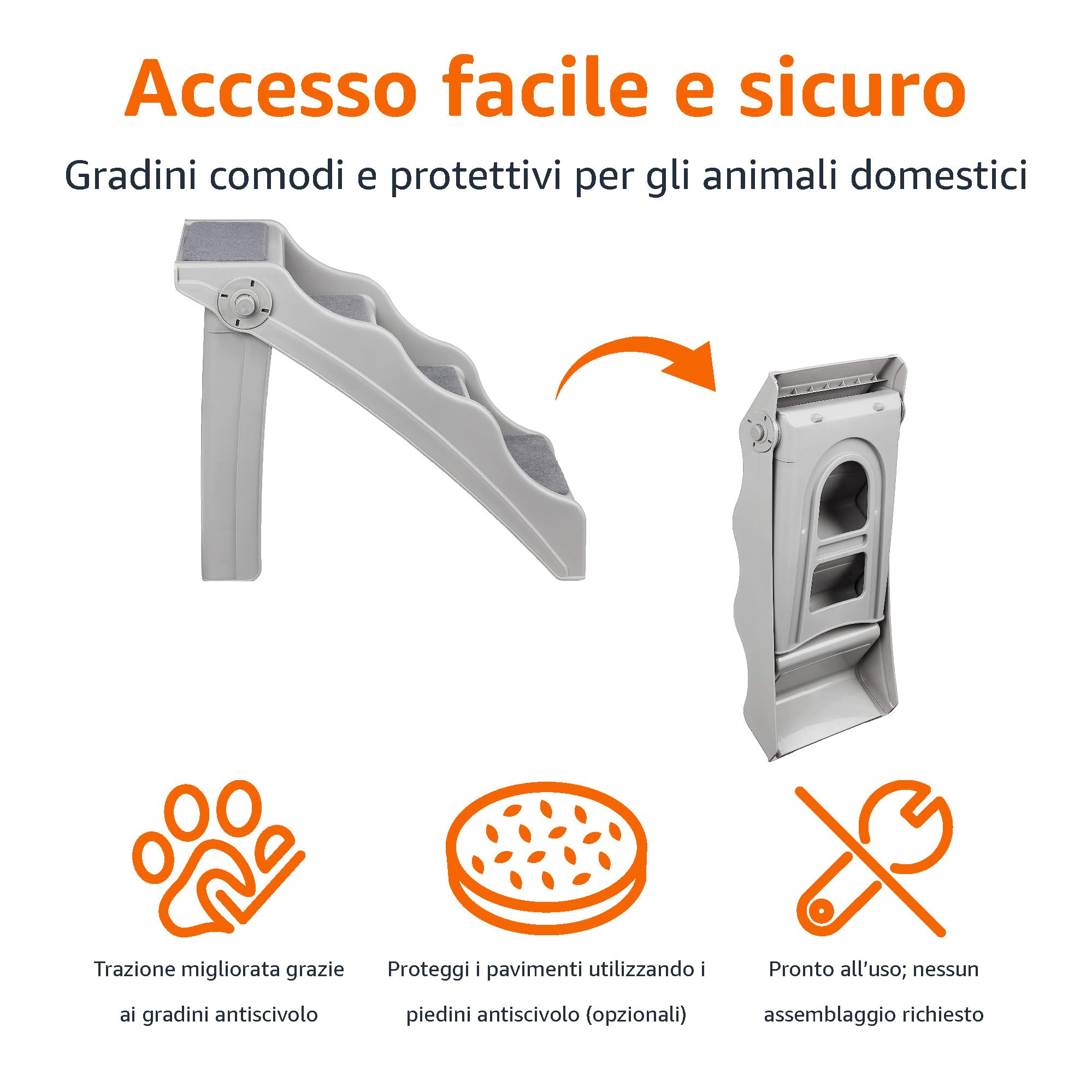 Amazon Basics Scaletta pieghevole per cani e gatti, Grigio, 60.7 x 40.9 x 50.2 cm