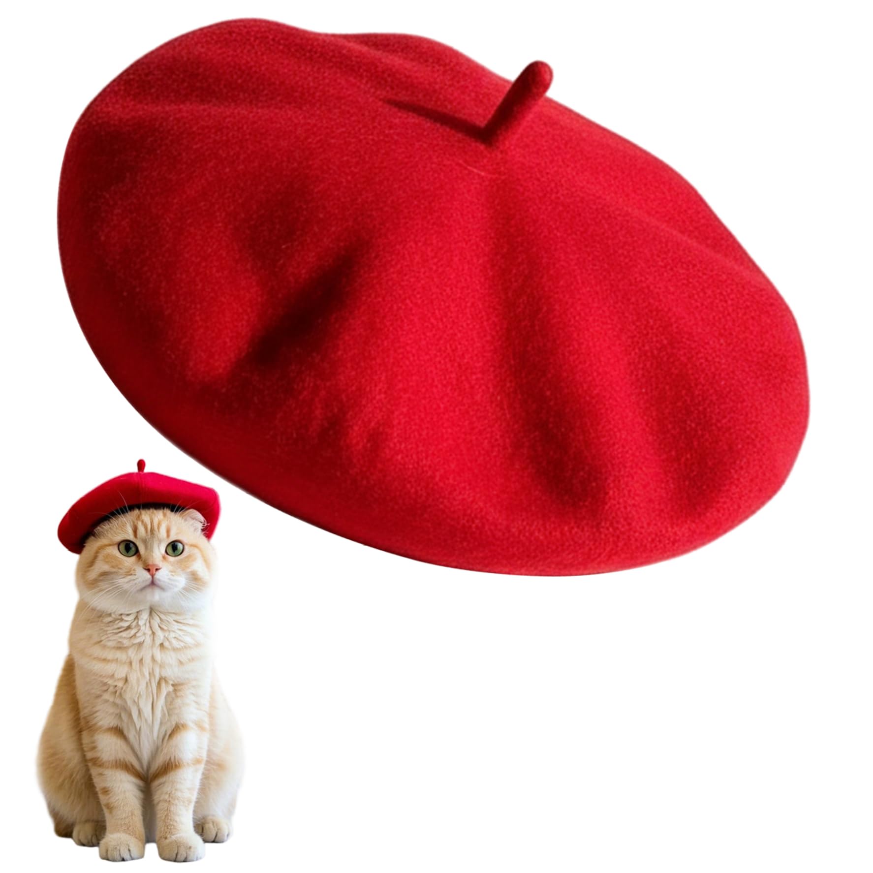 AwnsIMfreien Dog Hats, Dog Beret Cute Cat Hat with Adjustable Rope Pet Headwear Beret for Dogs Cats Photo Props Red, Cat Hat