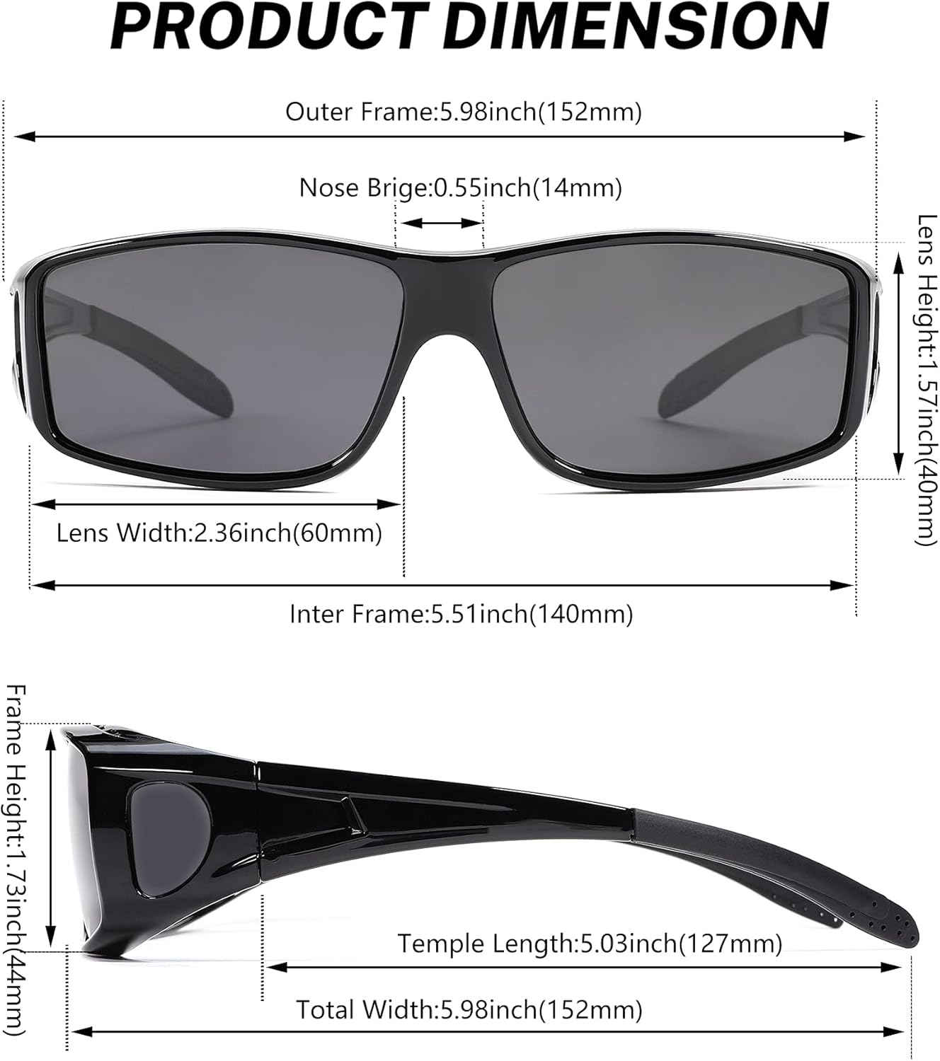 NULOOQ Sunglasses Fit Over Glasses, Polarized Lens Wear Over Prescription Glasses, Wrap Around Sunglasses for Men Women - Image 2