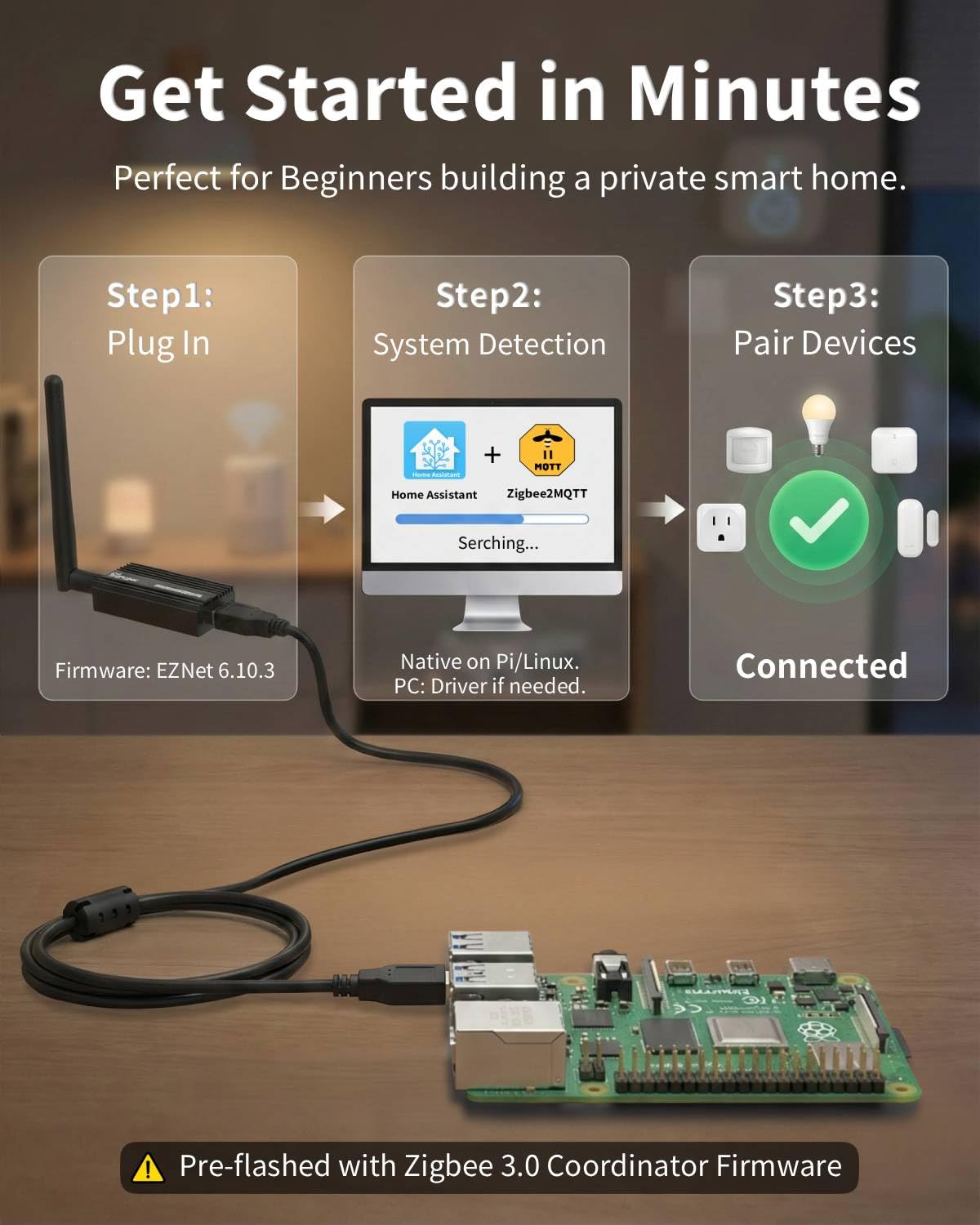 Zigbee 3.0 Dongle Plus-E (ZBDongle-E) Kit con cavo di prolunga schermato da 1,5 m, risolve le interferenze USB 3.0, coordinatore EFR32MG21 + 20dBm per Home Assistant (ZHA), Zigbee2MQTT e hub locale
