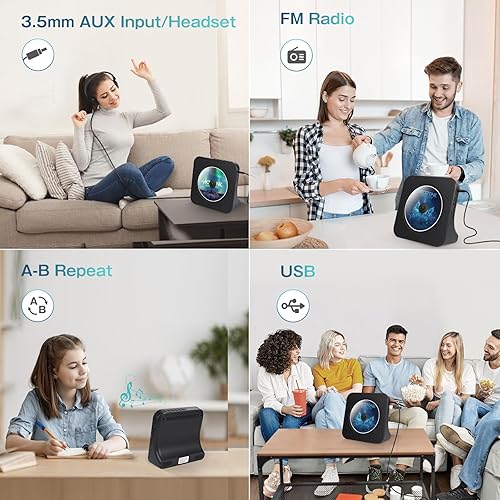 Miniatura 7 de Reproductor de CD de escritorio con altavoces de alta fidelidad, reproductores de CD Bluetooth para el hogar reproductor de CD portátil con control