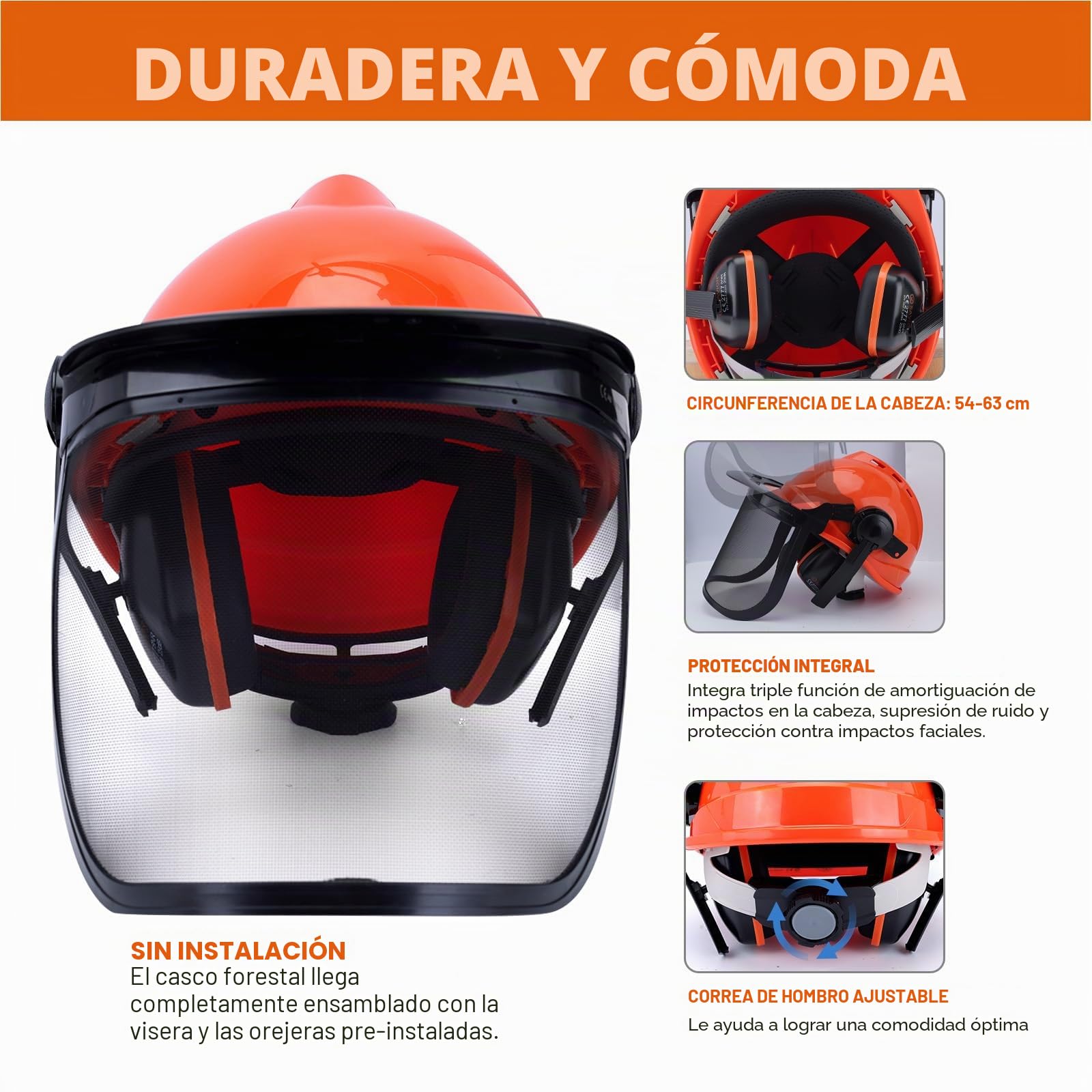 SAVIOR Casco de protección forestal EN 397 para motosierras, casco de protección con 4 piezas, casco forestal con visera y protección auditiva EN 352-3, casco de seguridad profesional para