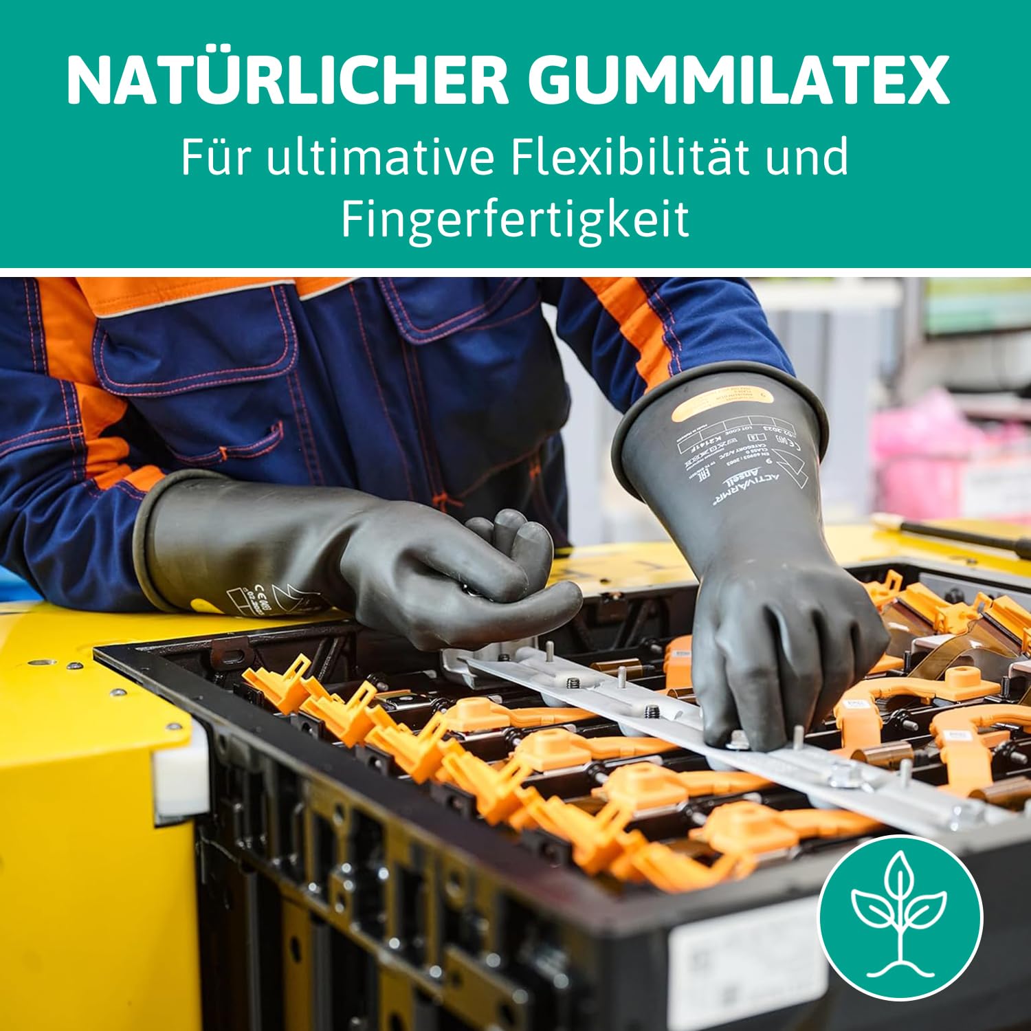 Ansell ActivArmr Elektriker-Schutzhandschuhe, Elektroschutz Klass 0 (1000V), Elektrisch Isolierende Gummihandschuhe, Professionelle Arbeitshandschuhe 36cm, Schwarz, Größe XL (1 Paar)