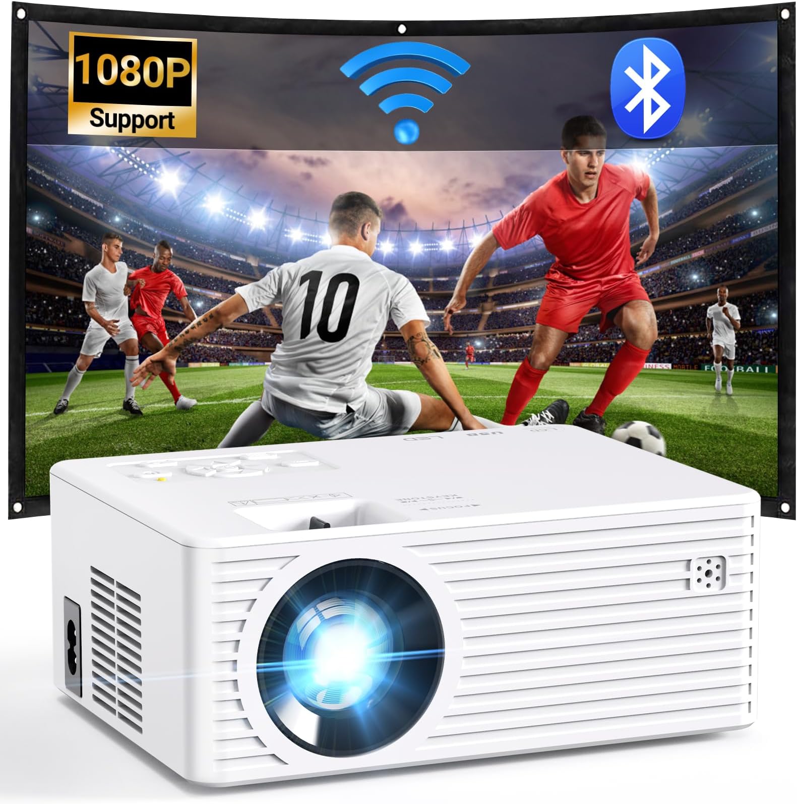 Mini Projector with 5G WiFi and Bluetooth, 1080P Supported Outdoor Projector, Portable Movie Projector Compatible with TV Stick, iOS, Android, PS5, HDMI, USB