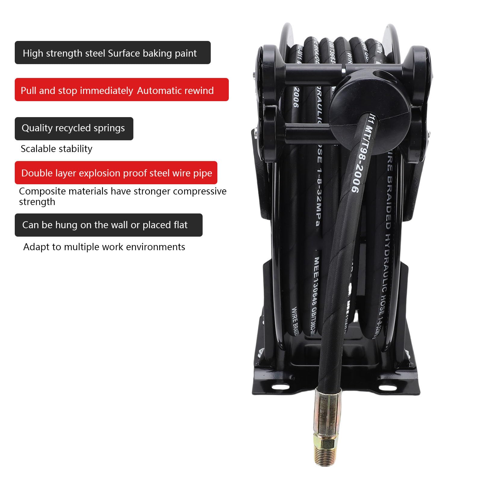 Avvolgitubo per Idropulitrice 3/8" X 32,81 Piedi, Avvolgitubo Retrattile per Idropulitrice con Tubo, Riavvolgimento Automatico con Blocco della Lunghezza, 4000 PSI