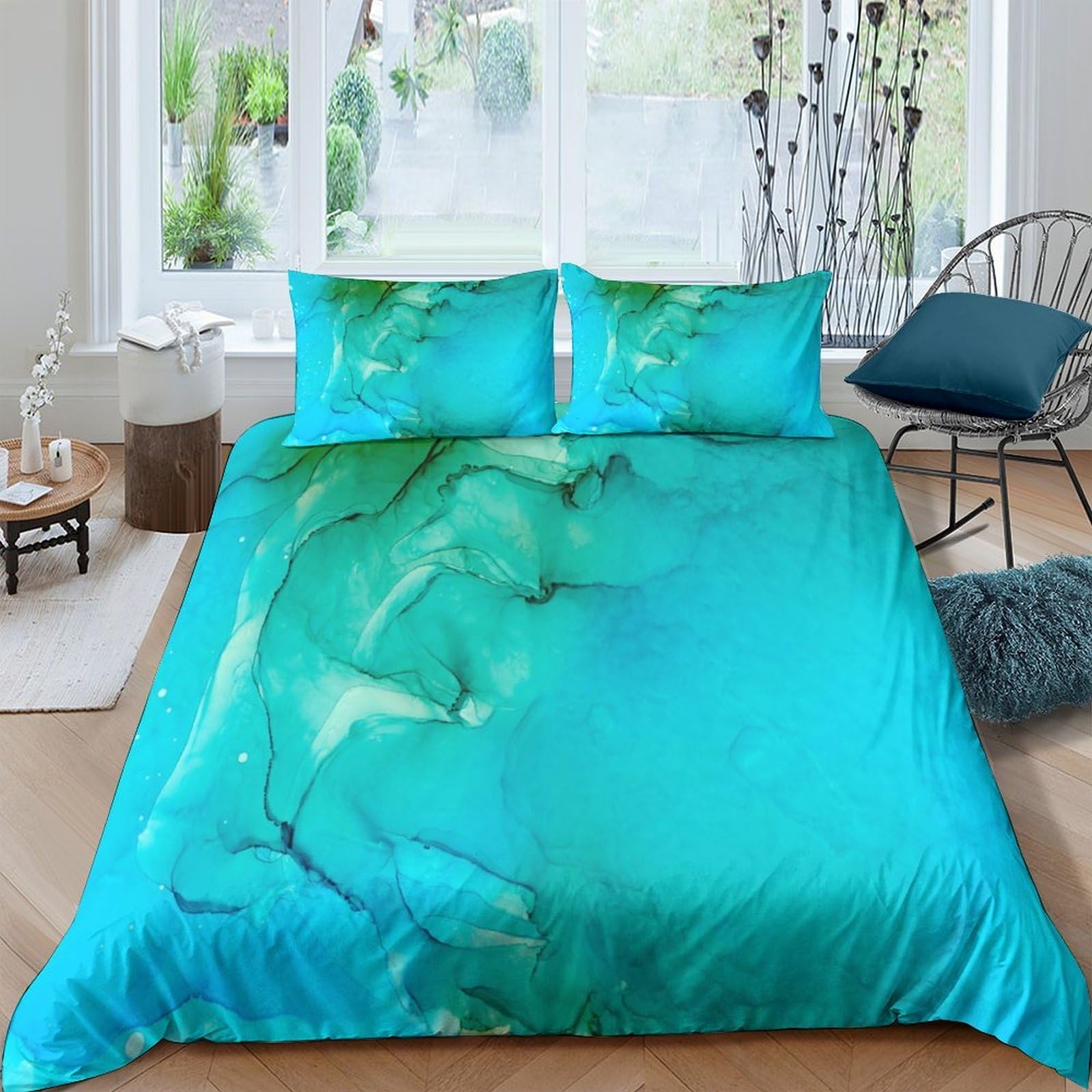 Ctjqhvkz Style-1 3D Printed Aqua Marble Fitted Sheet Microfiber Soft Gradient Watercolor Mattress Cover For Bedroom Dorm Bed Protection Decor Single（135X200cm）