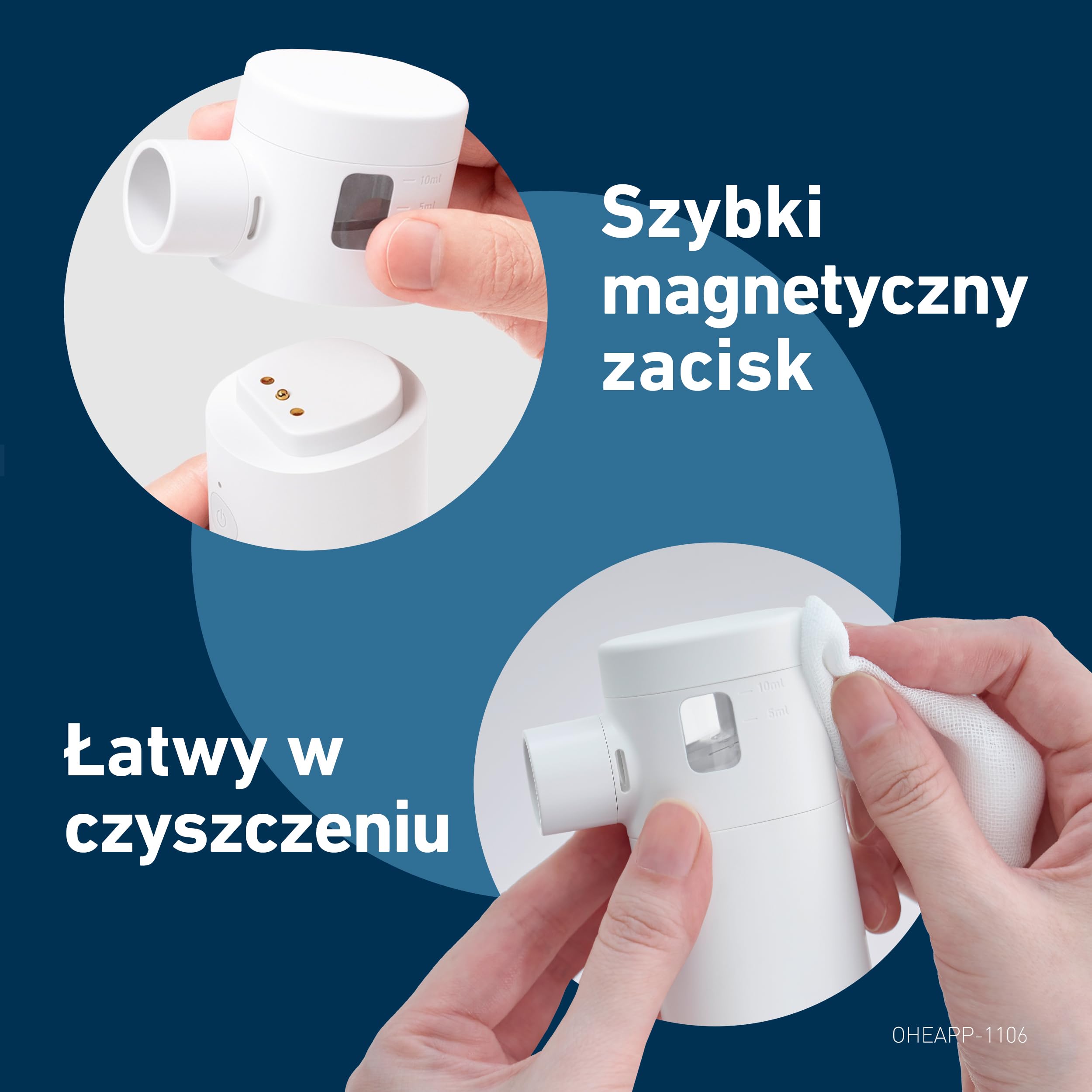 OMRON MicroAir Move Cichy Przenośny Nebulizator Inhalator Siateczkowy dla Dorosłych i Dzieci z Maskami i Ustnikiem Ładowany USB-C