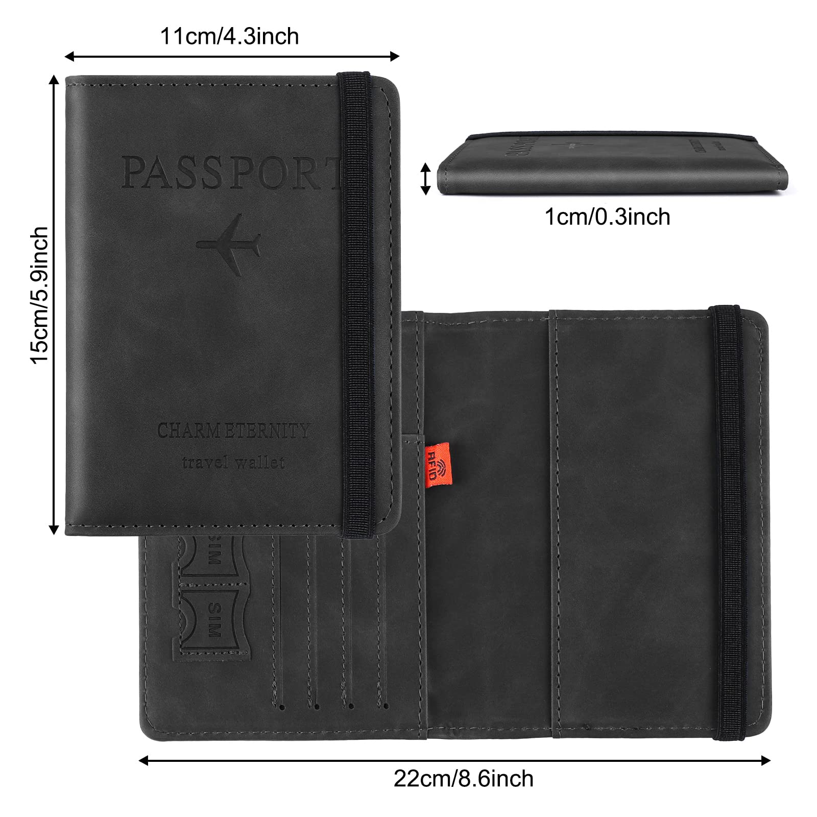 Sciphylia Porta Passaporto Custodia Passaporto da Viaggio con Blocco RFID Pelle PU Portadocumenti Viaggio Durevole Accessori Con Multifunzione, Nero Scuro