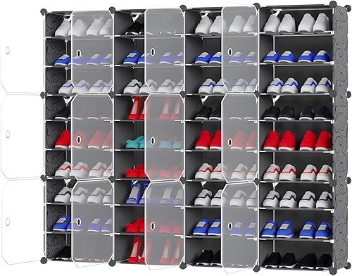 Armario portátil de almacenamiento de zapatos con puertas, organizador de 9 niveles, 72 pares de zapatos, contenedor apilable de plástico