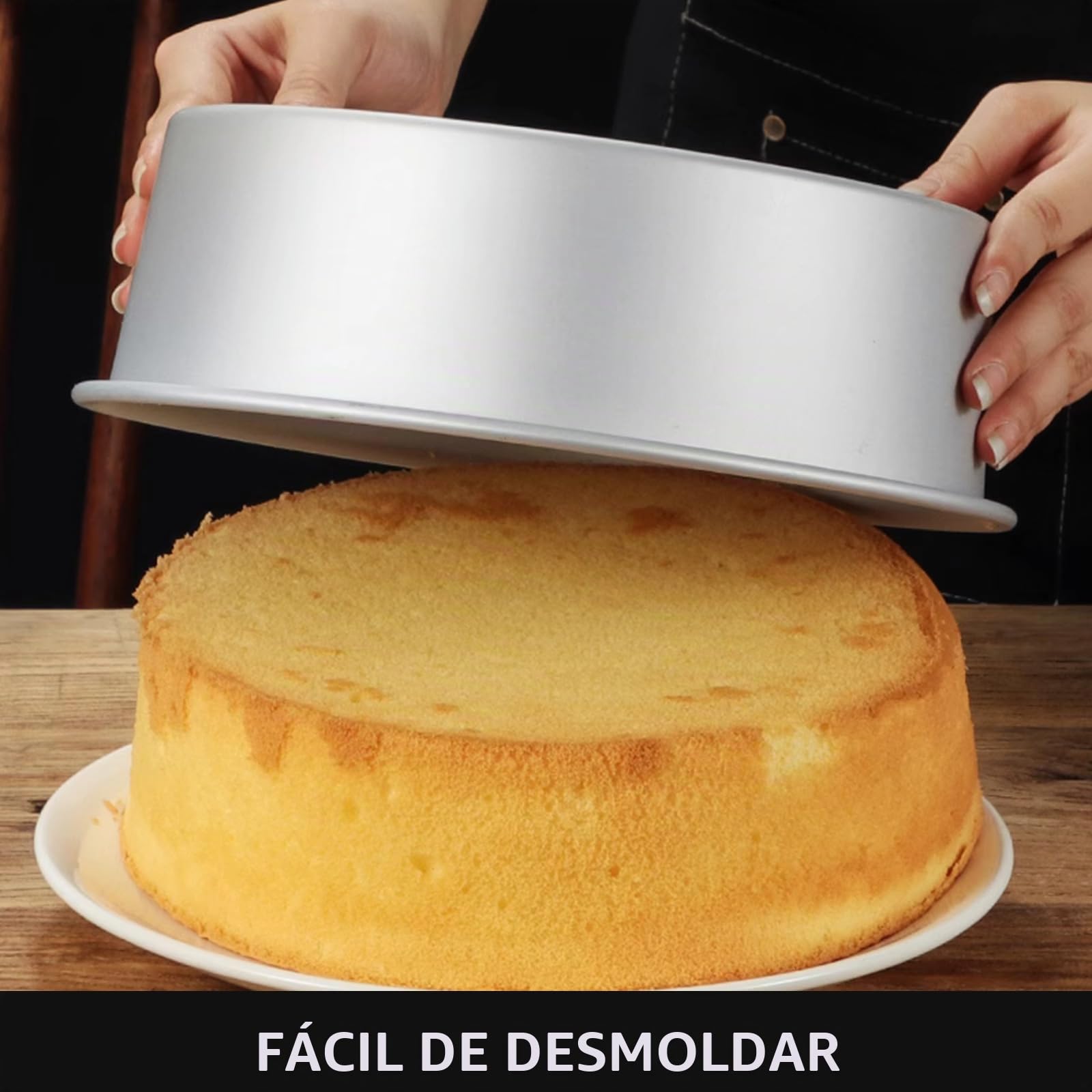 DAJAVE 4 moldes redondos para tartas de 22 cm, antiadherentes de aluminio, plateados, 8 cm de alto, con base extraíble y aptos para lavavajillas