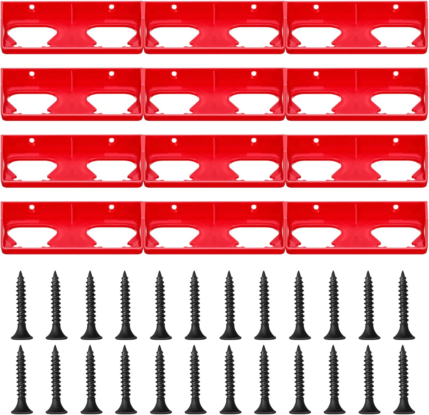 Briwooody 24 Slot M12 Battery Holder Bulk Compatible with Milwaukee 12 Batteries, Wall Mount Battery Organizer Garage Tool Holders Storage for Shelf Toolbox, with Screws