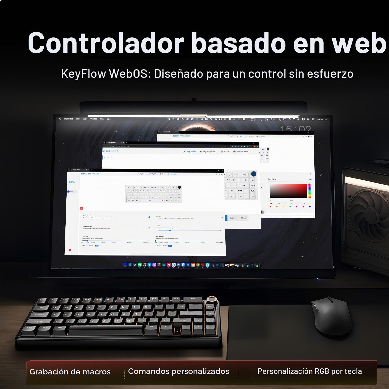 Dierya DK68E Teclado Gaming, 60% Teclado Mecánico Gasket con Knob, RGB Hot Swap Switches Lineales Cremosos, Compacto 66 Teclas Anti-Ghosting, Disposición QWERTY-US, Negro