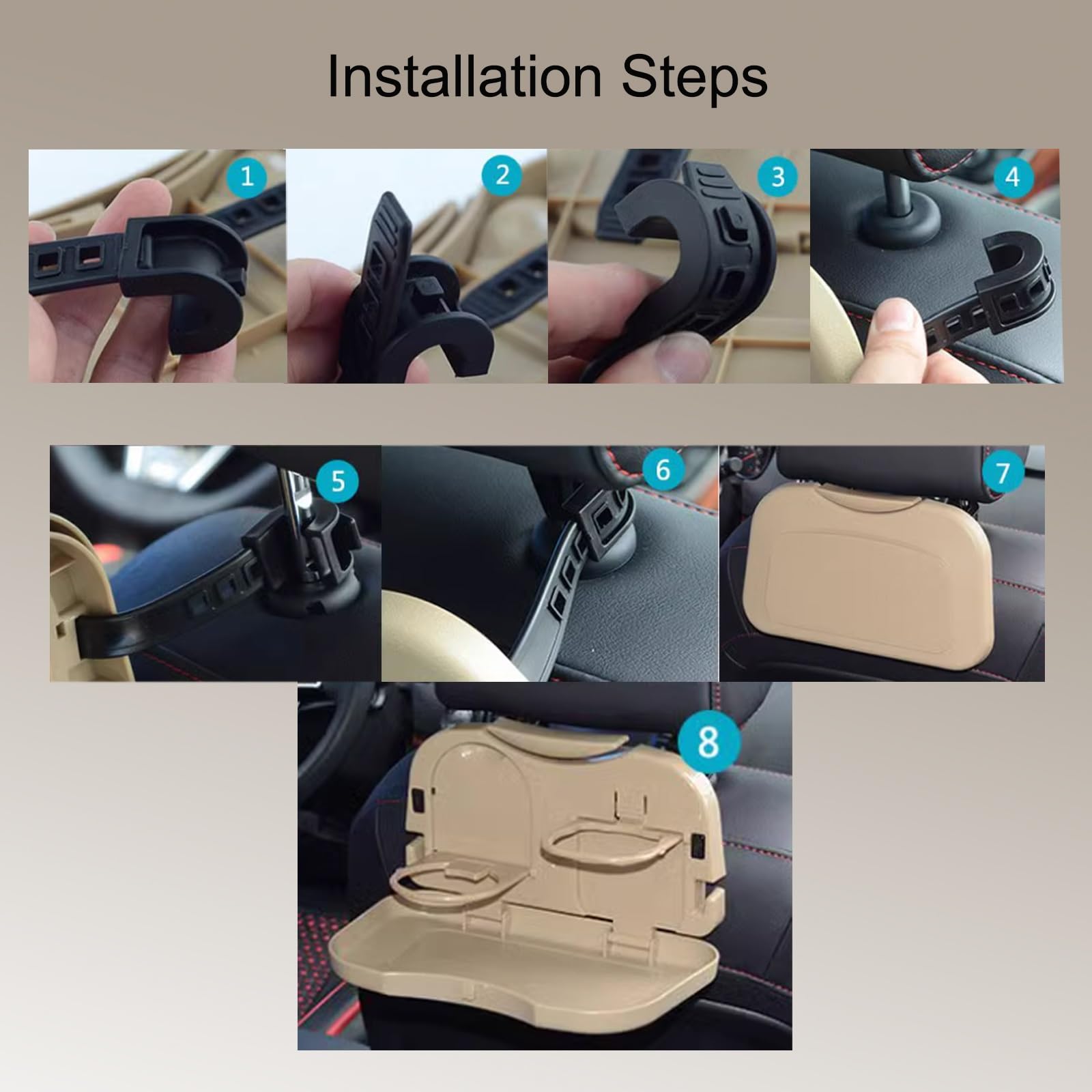 Bandeja portátil para asiento de coche con soporte para bebidas, mesa plegable para reposacabezas de asiento trasero para comer, mesa de viaje multifunción para niños y adultos, estable y conveniente