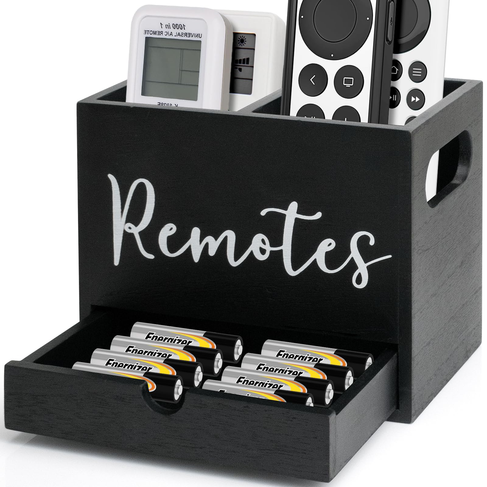 Remote Control Holder, 2 Slot TV Remote Holder& Desk Organizer with Drawers, Remote Organizer Caddy for Table, Wooden Remote Box for Nightstand,Media