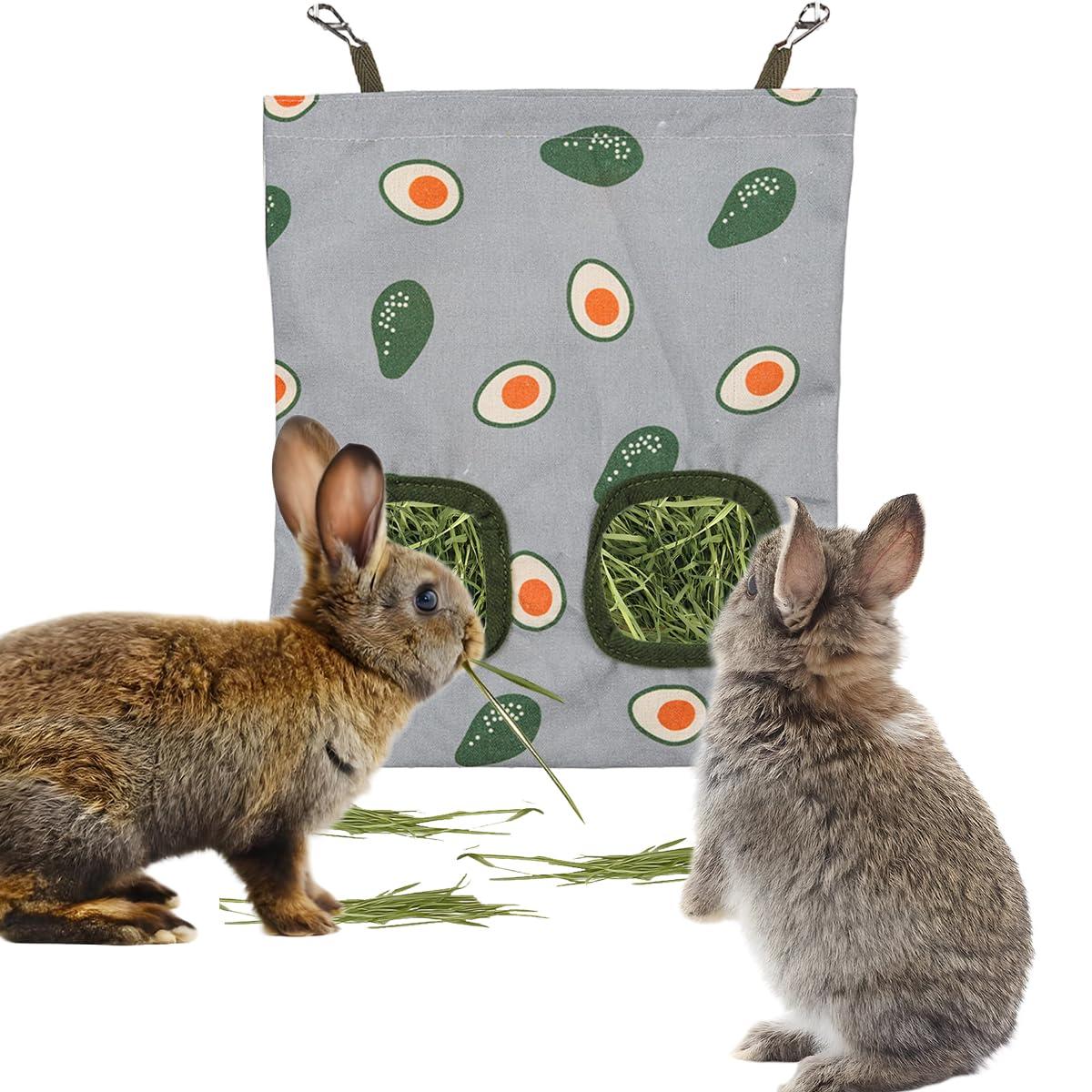 Rabbit Hay Feeder, Guinea Pig Hay Holder & Bunny Hay Feeder – Durable Hanging Hay Bag for Rabbits Chinchillas Guinea Pigs Bunnies – Chew-Resistant Hay Holder for Small Animals (Avocado)