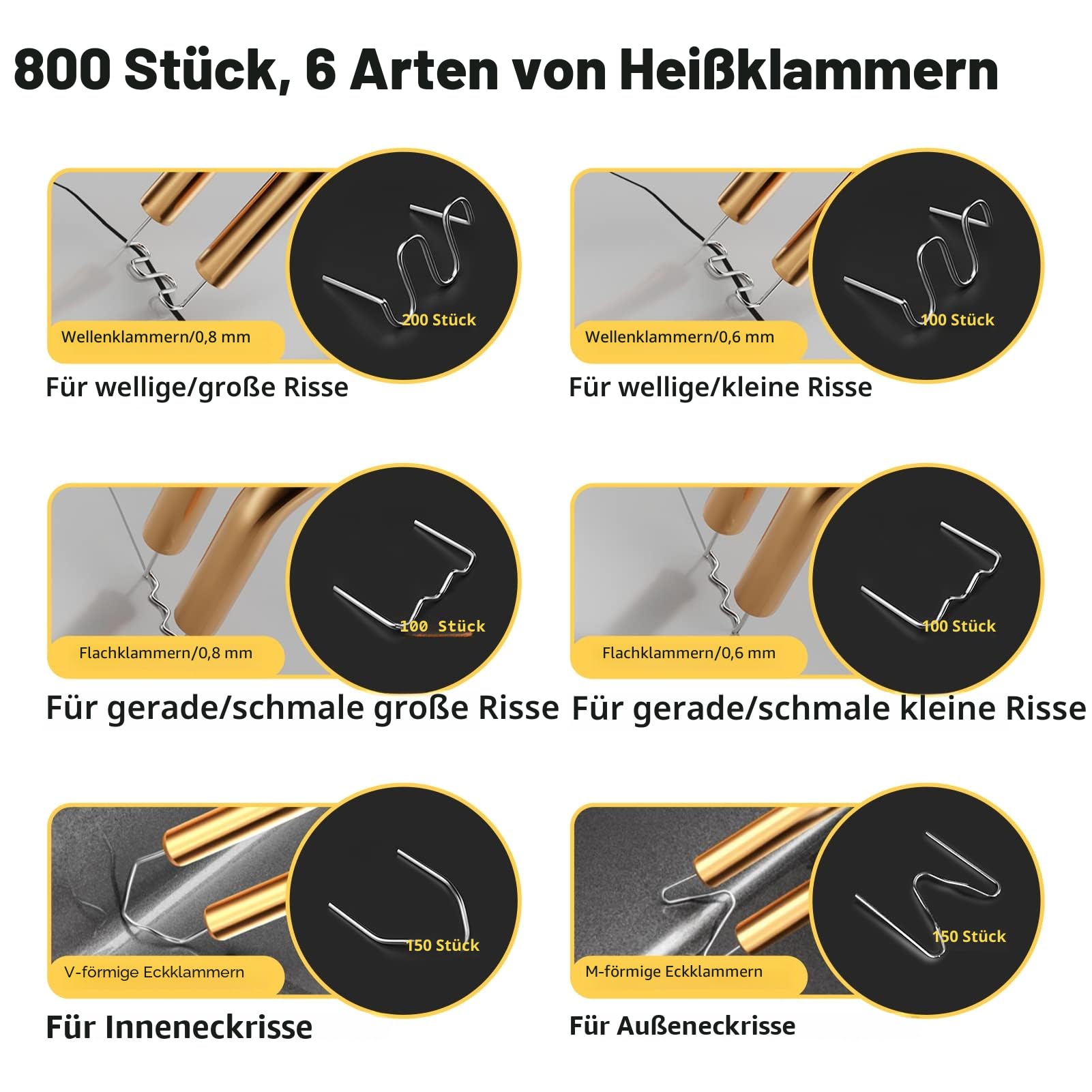 220W Kunststoff Schweißgerät 2 in 1 Stoßstangen Reparatur Set mit 800PCS Hot Hefter, 2 Thermische Glättköpfe, 40PCS Schweißstäbe, Auto Reparaturset (Schwarz)