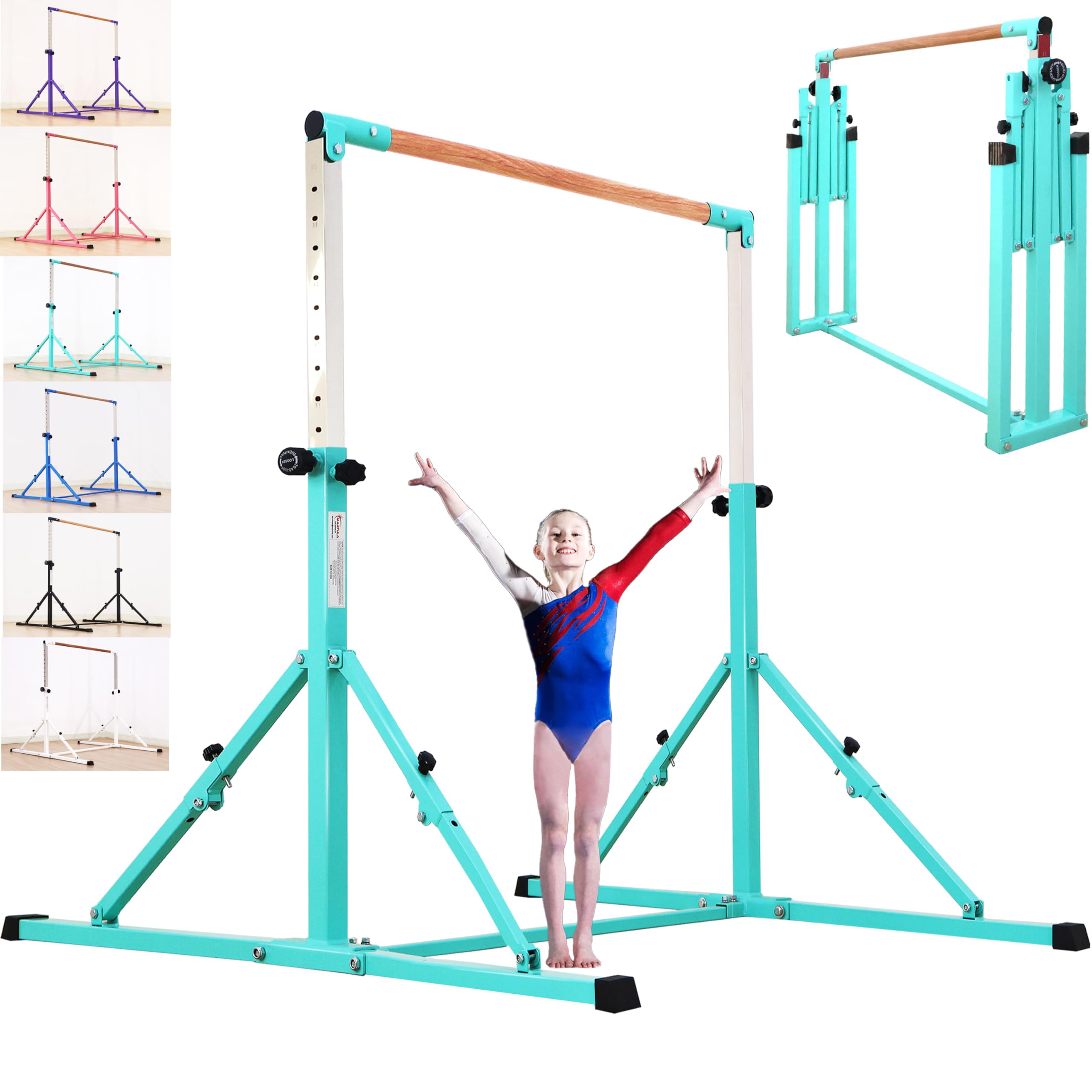 MARFULA 4FT/5FT Gymnastic Bar Set Gymnastics Kip Bar with 5 Ft Length 4Ft Inner Width 5ft Adjust Height Gymnastics Training Bar Equipment for Kids Professional Training Home and Club Use
