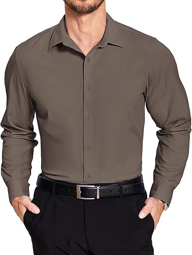 COOFANDY Camisa de vestir para hombre, sin arrugas, manga larga, con botones, camisas formales