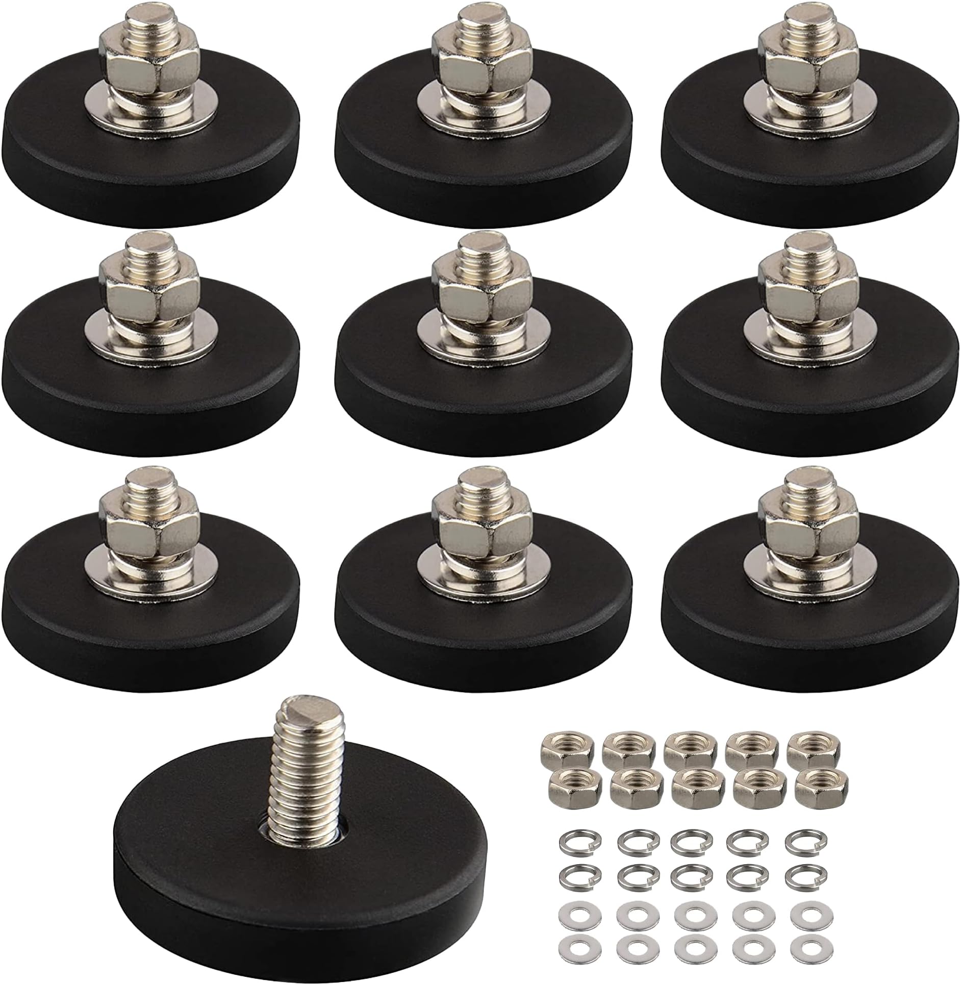 ULIBERMAGNET 10Pack Anti-Scratch Neodymium Magnet with Rubber Coated and M6 Male Thread,Super Strong Magnetic Mounting for Lighting,Camera,Tools and equipement