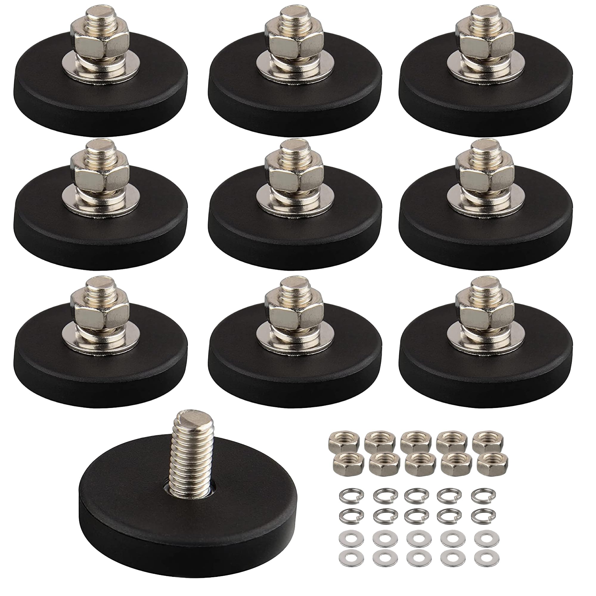 ULIBERMAGNET 10Pack Anti-Scratch Neodymium Magnet with Rubber Coated and M6 Male Thread,Super Strong Magnetic Mounting for Lighting,Camera,Tools and equipement