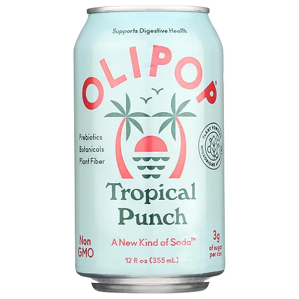 OLIPOP Prebiotic Soda Pop, Tropical Punch, A New Kind of Soda Packed with Prebiotics, Fiber, and Botanicals, Gluten Free, GMO Free, 12oz 1