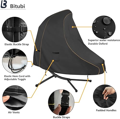 Miniatura 3 de Funda para tumbona colgante de patio de 73 pulgadas, color negro clásico 600D, lona resistente, resistente al agua, curvada al aire libre, hamaca