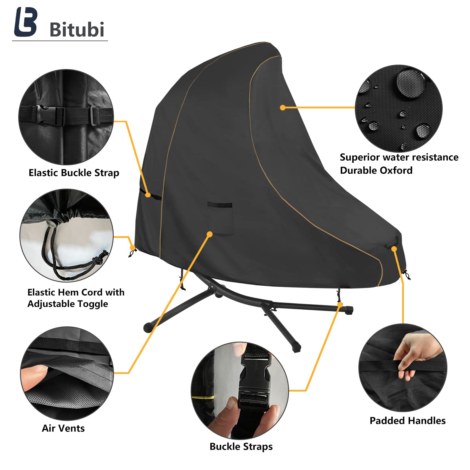Bitubi Housse de chaise longue suspendue de 185 cm – Toile robuste 600D imperméable en acier incurvé pour extérieur