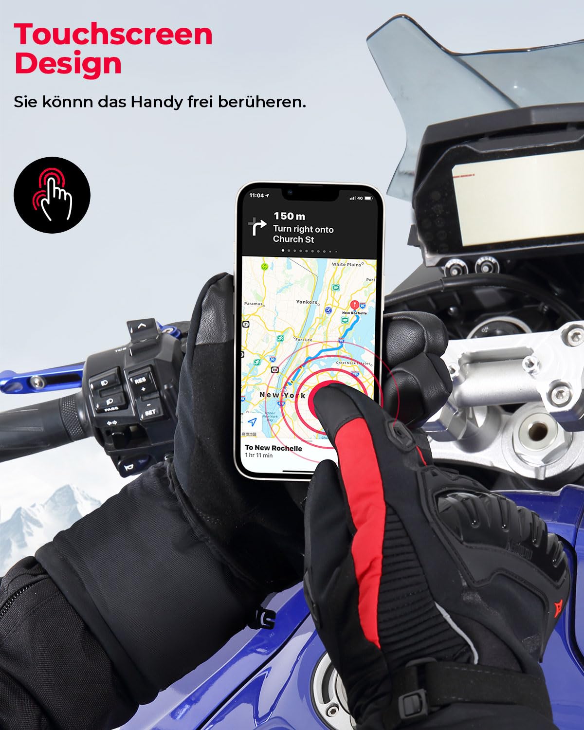 KEMIMOTO Winter Motorradhandschuhe, geprüfte Motorradhandschuhe,Motorrad Handschuhe Winter, Touchscreen Handschuhe, Wasserdicht, für Motorradfahren, Skifahren, Roller