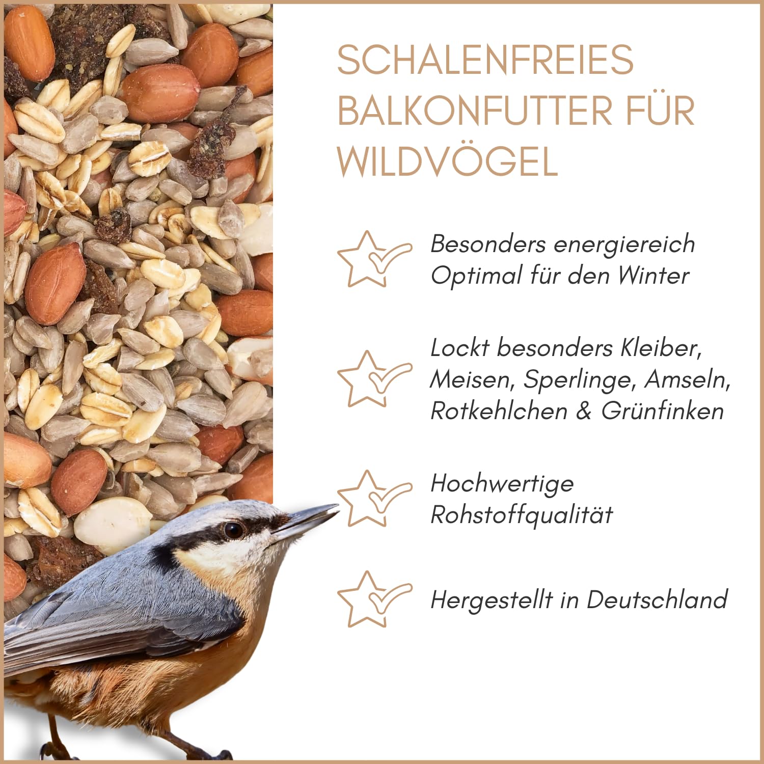 Supravit Balkonfutter für Wildvögel 25kg – Wildvogelfutter schalenfrei | Premium Sonnenblumenkernen, Erdnüssen, Haferflocken & Rosinen | Ganzjahres- & Winterfutter