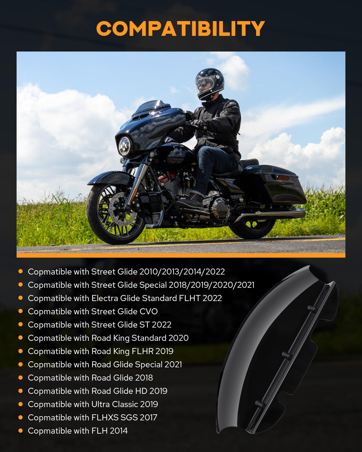 PBYMT Deflettore d'aria inferiore triplo albero compatibile con Harley Davidson Touring Street Glide Road Glide Electra Glide Road King FLH/T FLHX 2014-2023, nero lucido brillante