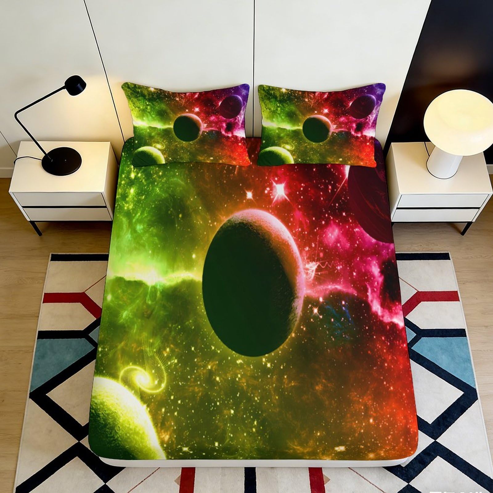 3D Printed Galaxy Starry Sky Fitted Sheet Microfiber Breathable Cosmic Nebula Mattress Cover Bedroom Decor 90x200x25cm