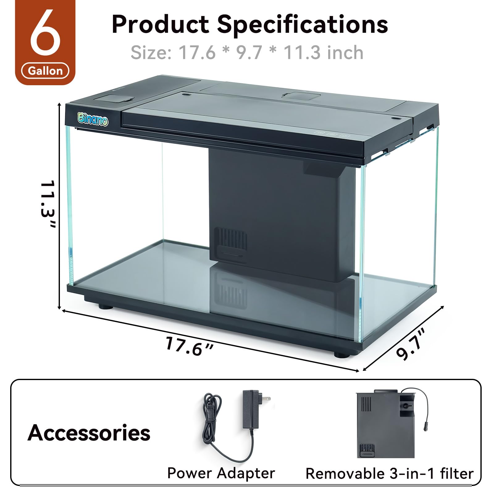 Kit acquario 44,7 x 24,6 x 28,7 cm completo di display della temperatura in tempo reale, pompa dell'acqua a 3 velocità, archiviazione intelligente, filtro flessibile e 6 luci a colori, acquario