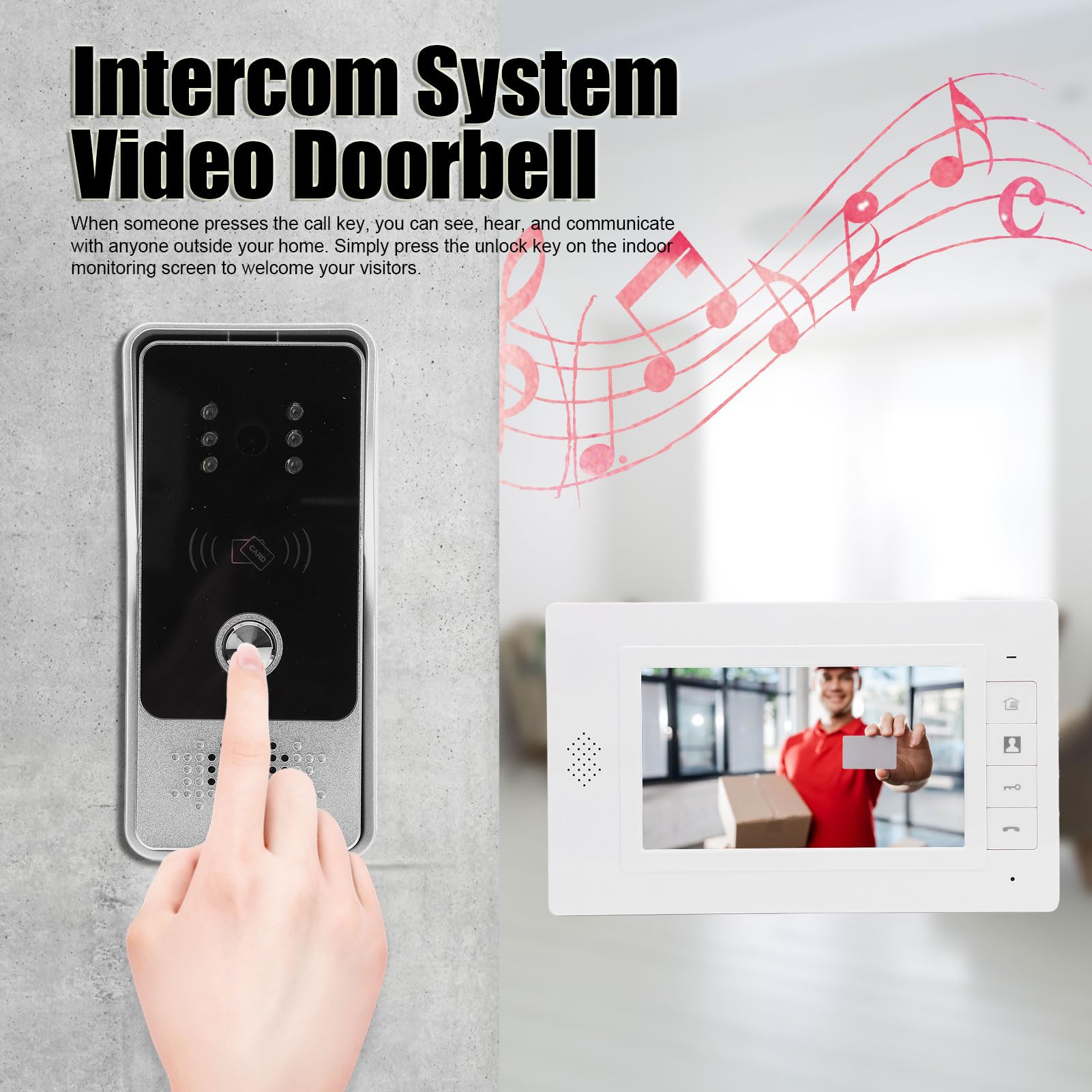 di Videocitofono Cablato, Videocitofono con Anello da 7 Pollici, Supporto per Sblocco Remoto, per Villa, Appartamento Ufficio, con 1 Telecamera e 1 Monitor (Spina europea)