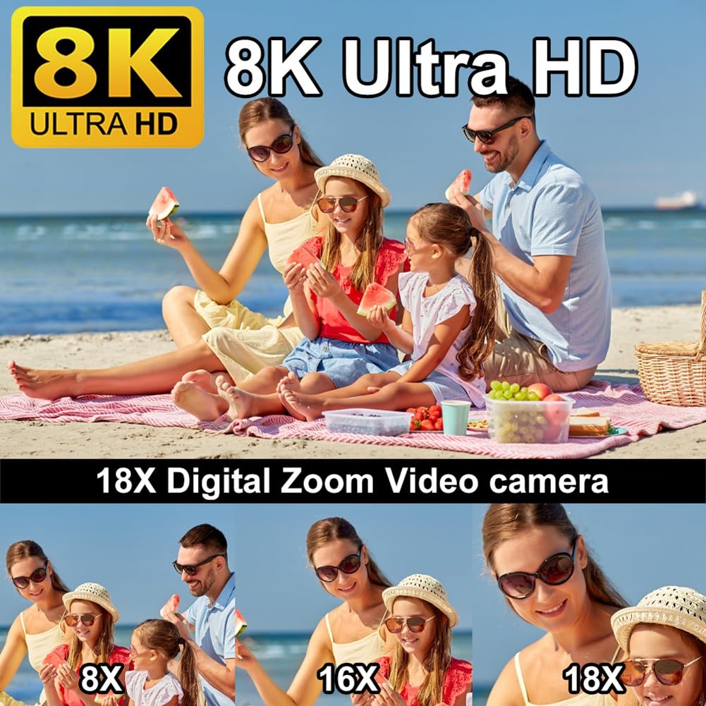 Stabilizzatore A Mano Camcorder Video 8K 64MP Zoom 18X Schermo Touch LCD da 3" Fotocamera WiFi con Microfono e Paraluce