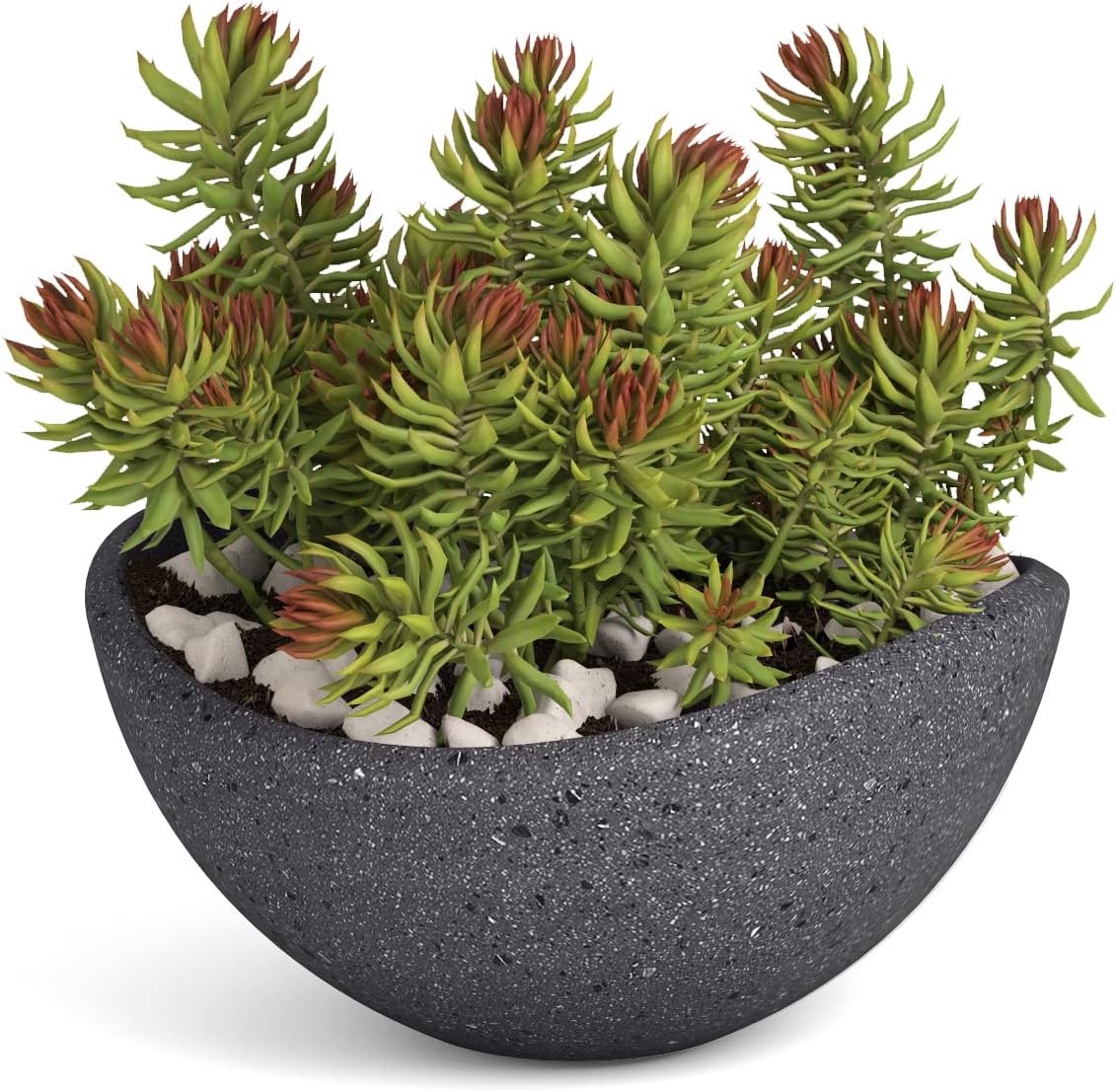 Terra Flame ModaConcrete 12in Concrete Wave Flower Pot Planter Bowl, for Indoor/Outdoor Modern Design with Drainage Hole - Graphite