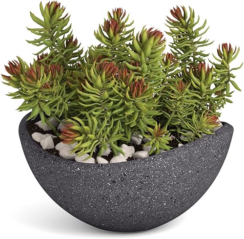 Terra Flame ModaConcrete - Maceta de hormigón ondulado de 12 pulgadas, para interiores y exteriores, diseño moderno con orificio de drenaje, color