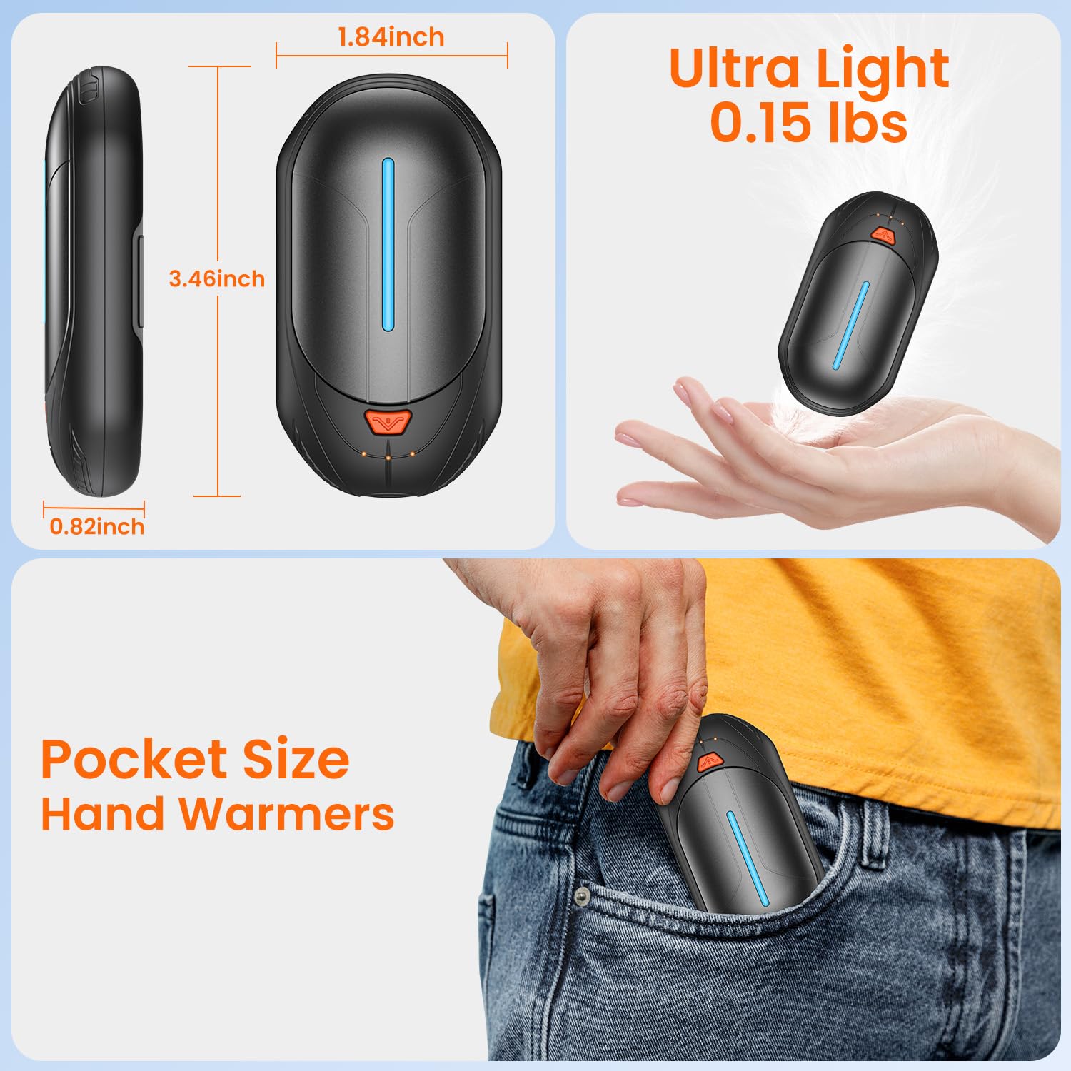 Electrique Chaufferette Main Rechargeable Reutilisable: 2pack Mini Hand warmer Chauffage USB-C 3000mAh Batterie Portable Chauffe Cadeau pour Femme Homme Enfant Chauffante pour Extérieur Camping Chasse