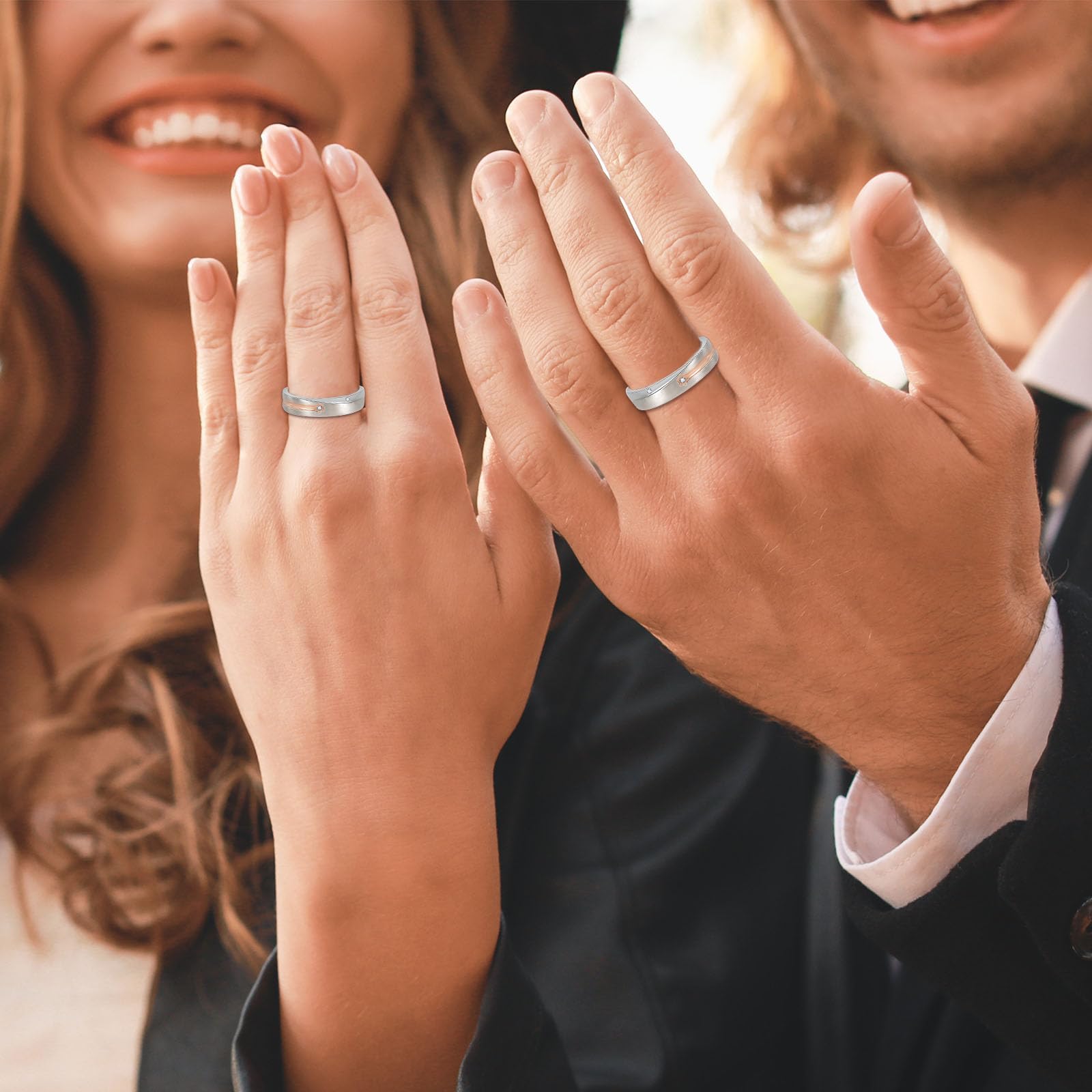 Pareja Anillos Alianzas Boda Lluvia de Meteoritos Esmerilado Plata de ley Promesa Anillo Ajustable Compromiso Casarse Regalo