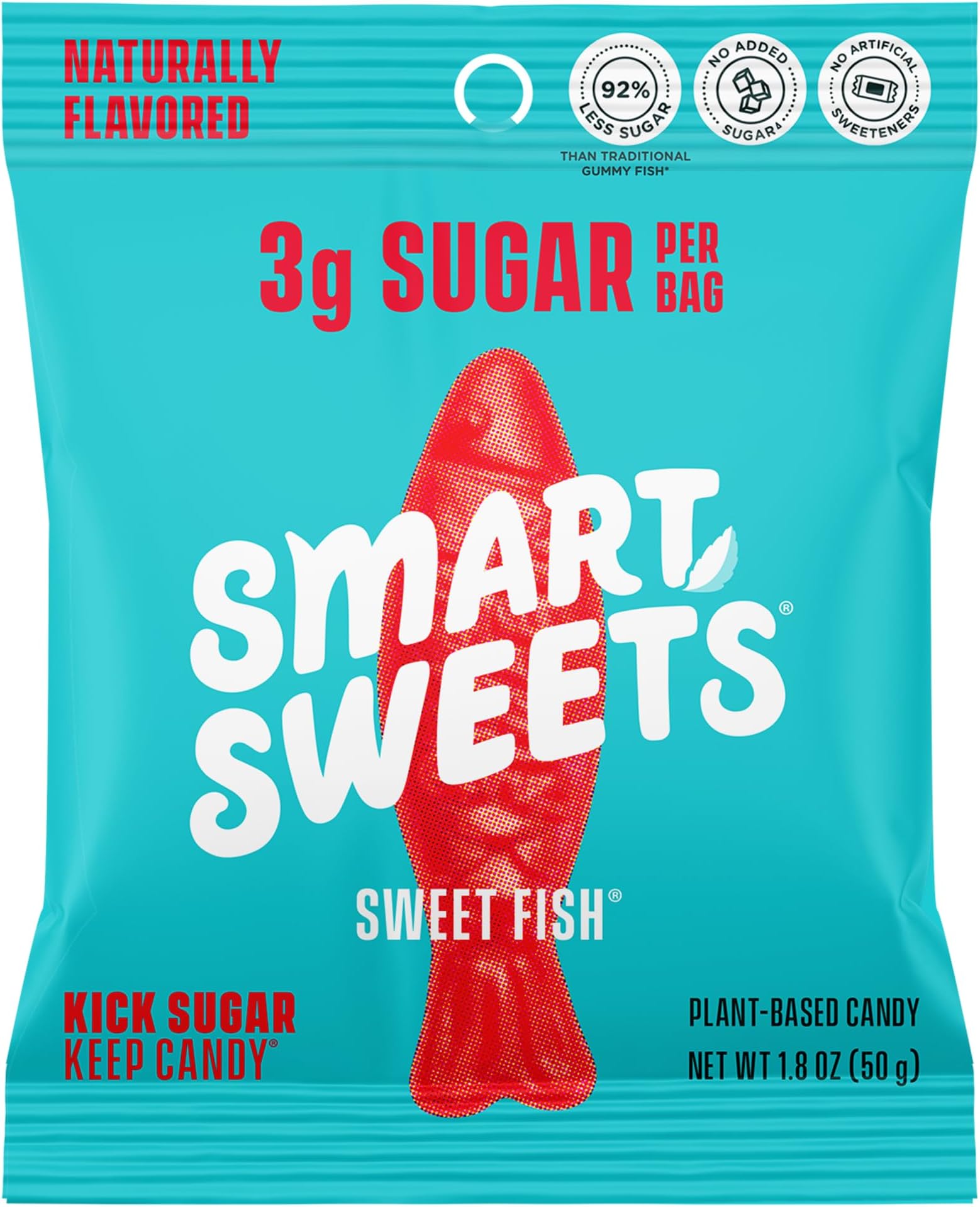 SmartSweets Sweet Fish, Low Sugar Gummy Candy (3g), Low Calorie (130), Gluten-Free -1.8oz (Pack of 6) Packaging may vary
