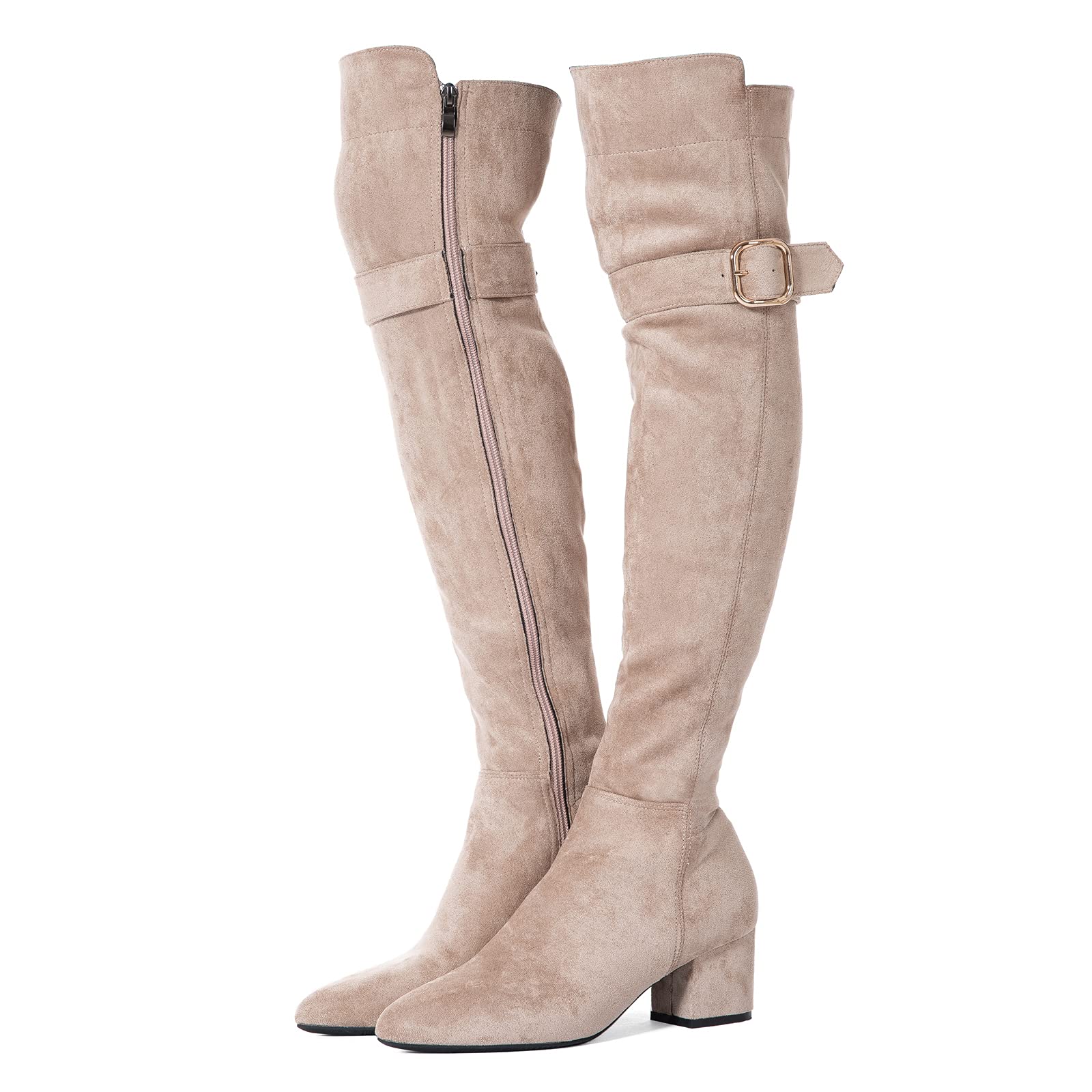 Women Over Knee Boots Suede Thigh High Long Comfort Black Winter Low  Square Toe Block Heel