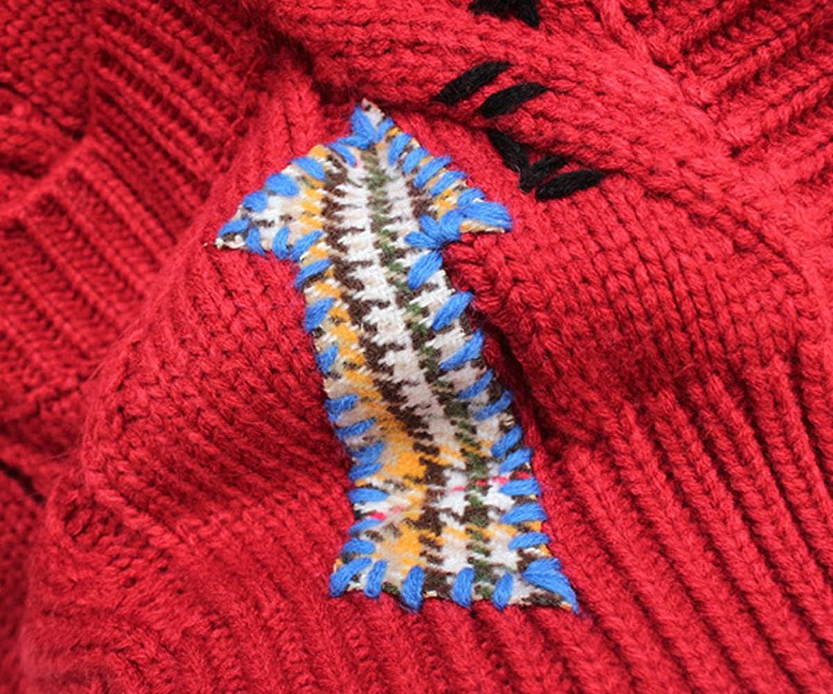 chouyatou Women's Cable Knit Embroidery Patchwork Cardigan V Neck Long Sleeve Open Front Button Down Sweater - Image 5