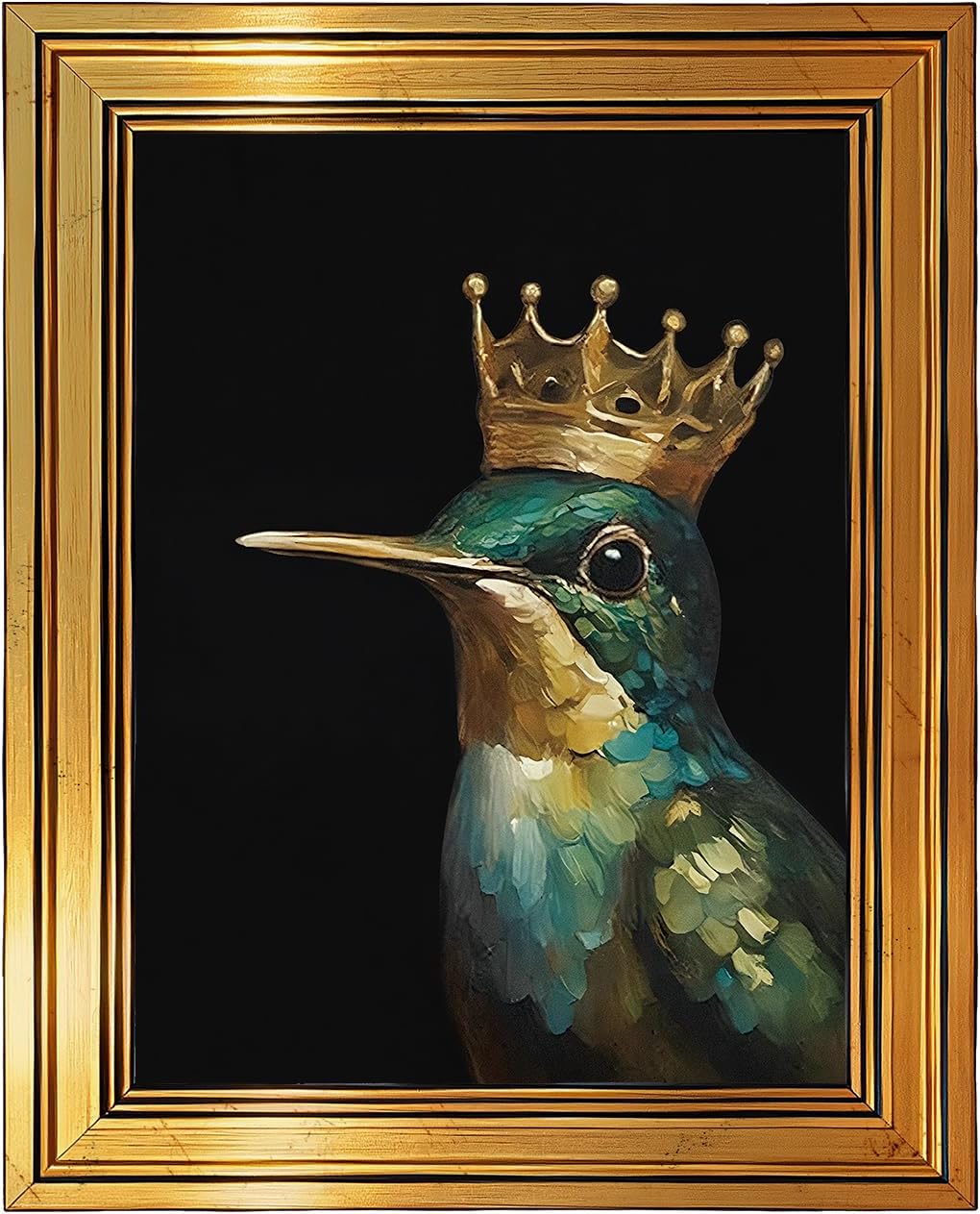 AIKETUO Gold Framed Moody Vintage Wall Art for Bedroom, Gold Frame Vintage Bird Art Picture Wall Decor, Artwork for Farmhouse Bathroom Living Room Office Hotel Hummingbird Art Decor L16"x W12"