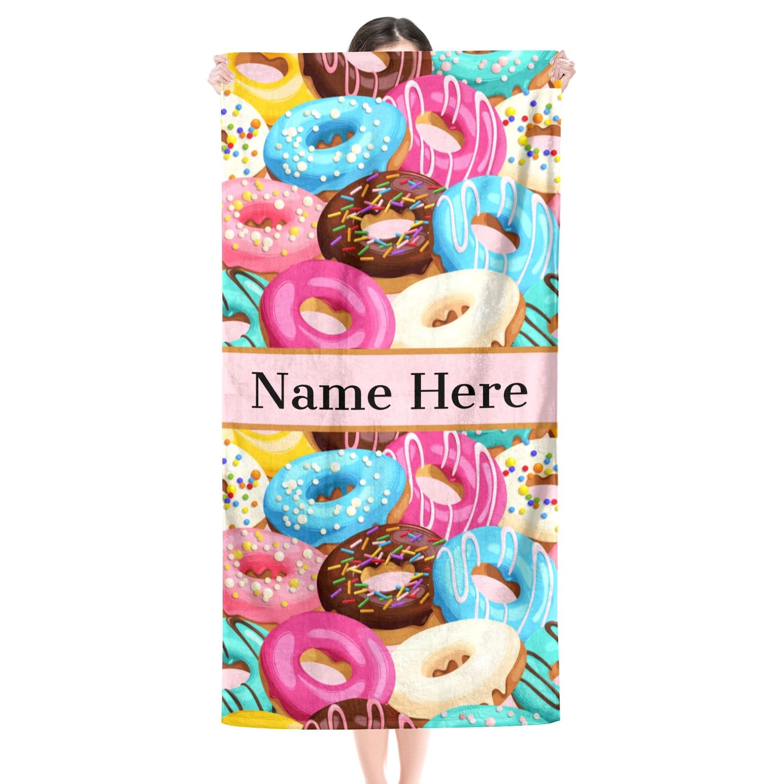 DAXINYI Custom Beach Towel Personalized, Microfiber Bath Towel with Name for Travel, Swimming, Camping - 30"X60", Donuts