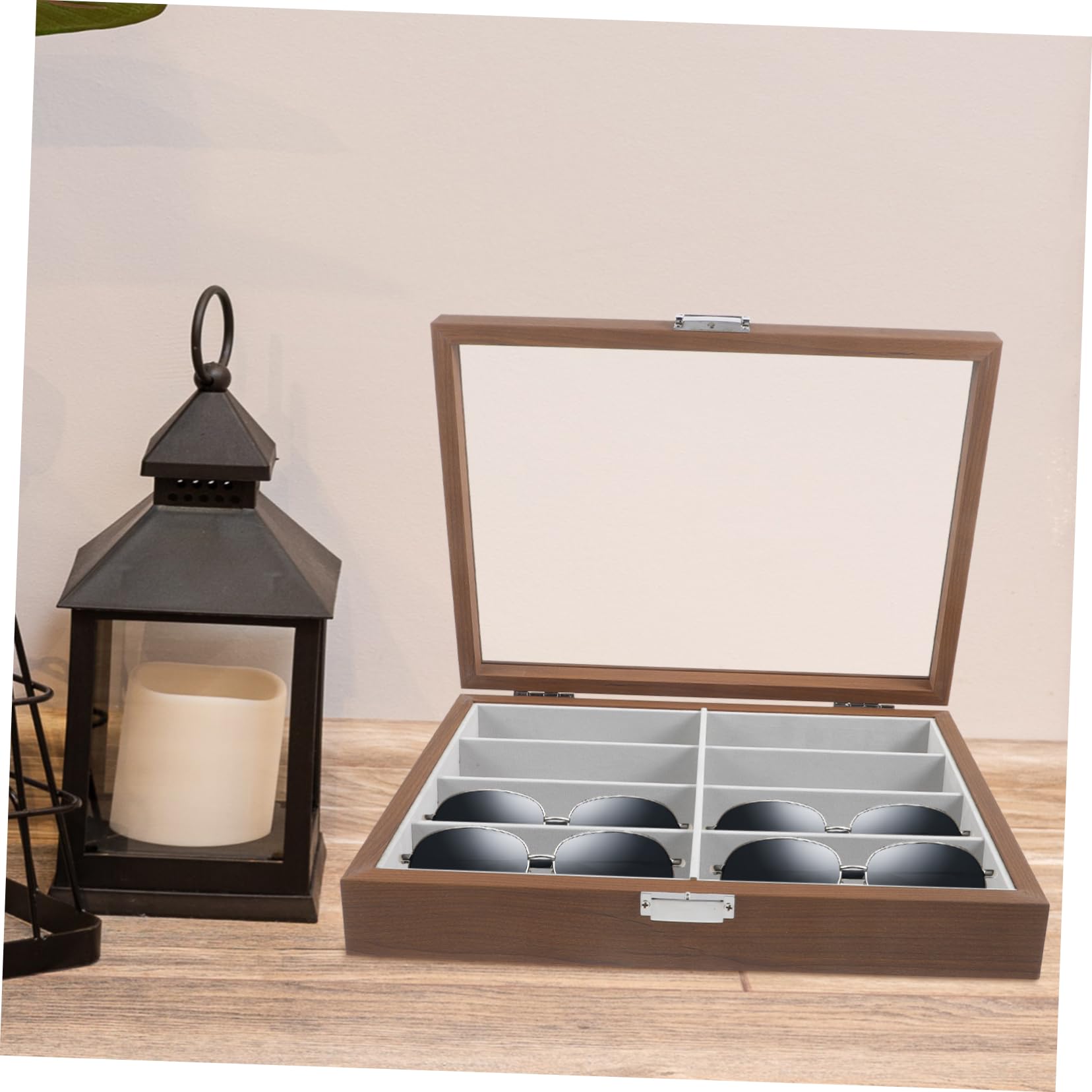 LIFKOME Caja para Guardar Gafas de Sol de Madera, 8 Ranuras, Transparente | Almohadilla Interior de Fieltro, para Exhibir en Ventanas Transparentes, Celebracion Verano