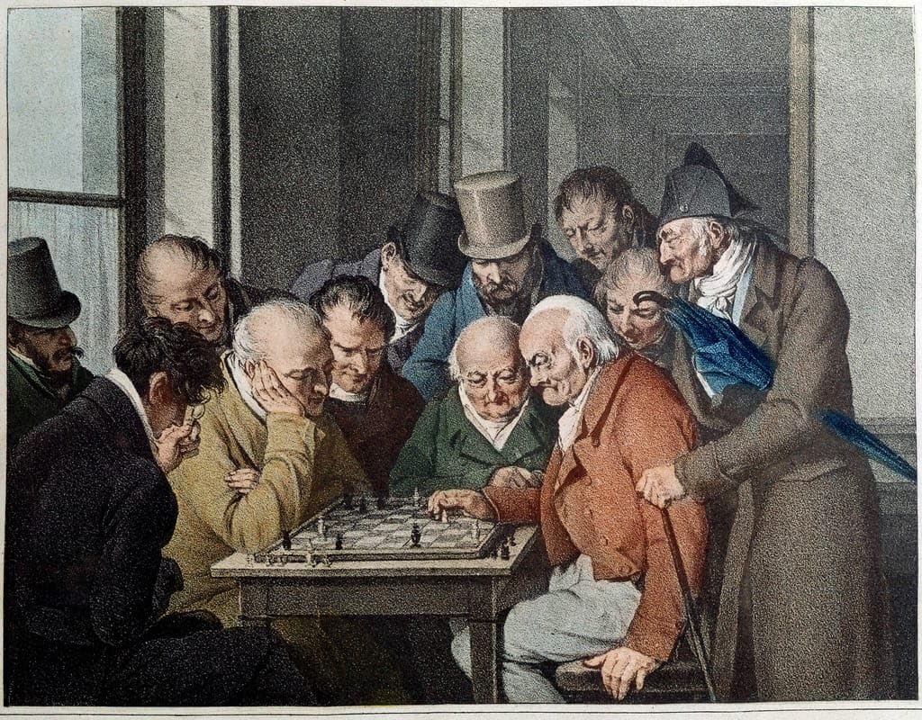 Toile le jeu d'échecs impression lithographie Boilly style nordique