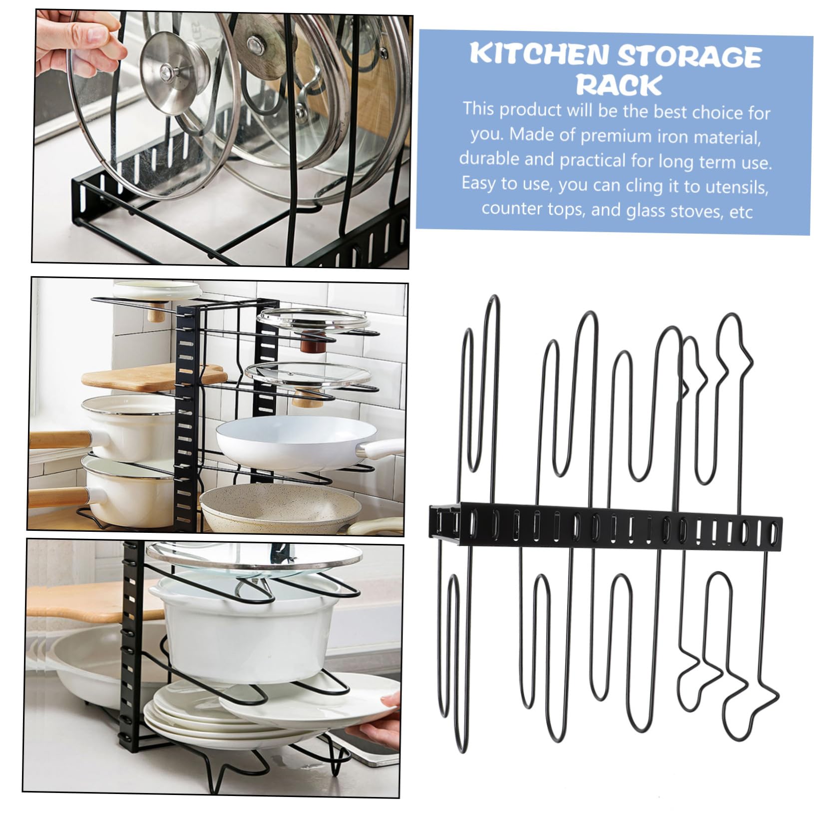 SHOWERORO Portaoggetti Per Pentole Vassoio Per Cucina Set Di Ripiano Per Coperchi Cucchiai Spatole Organizzazione Cucina Ferro